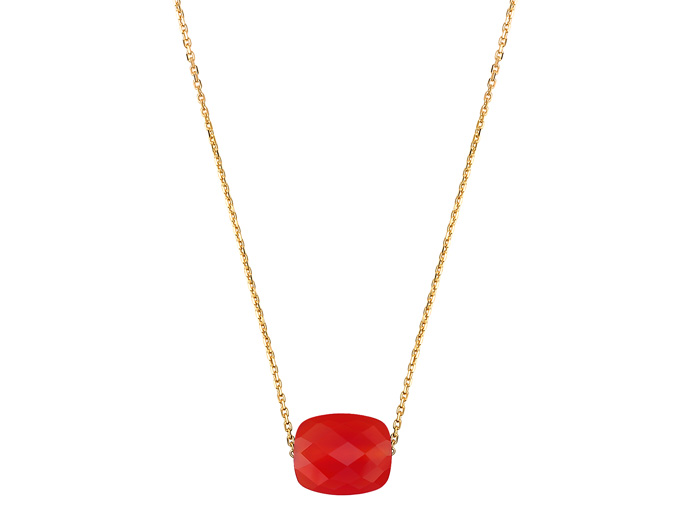 Morganne Bello Red Carnelian Cushion Yellow Gold Necklace