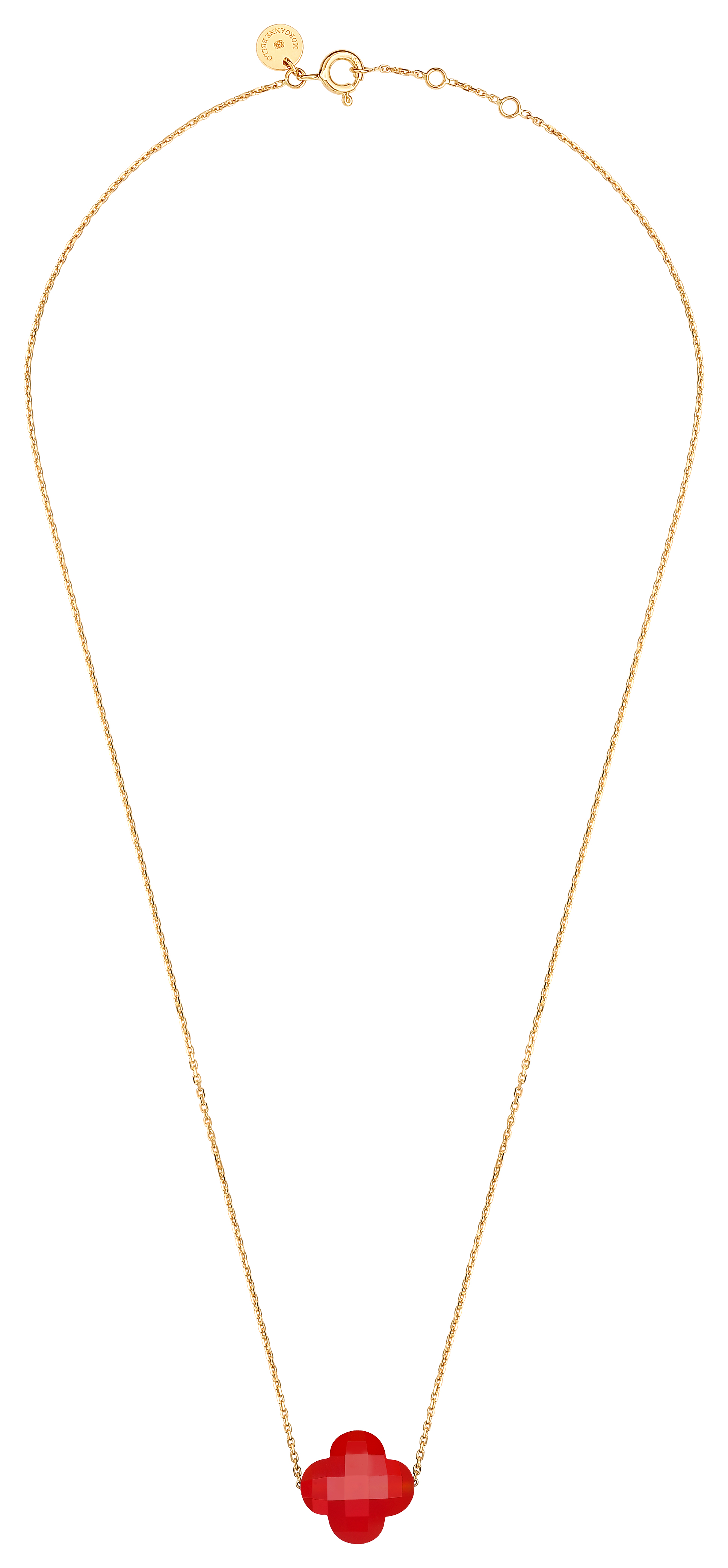 Morganne Bello Red Carnelian Clover Yellow Gold Necklace
