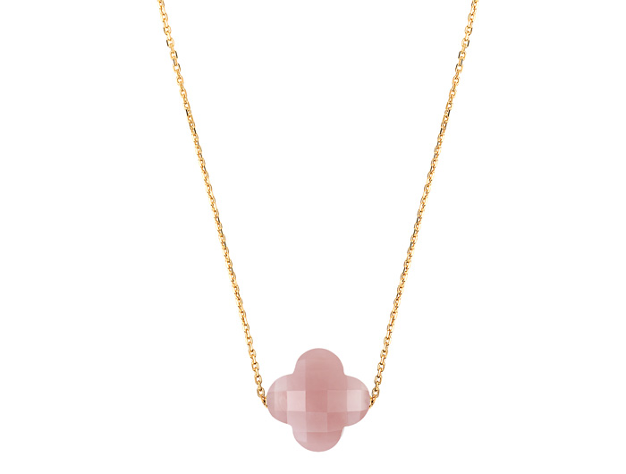 Morganne Bello Guava Quartz Clover Yellow Gold Necklace