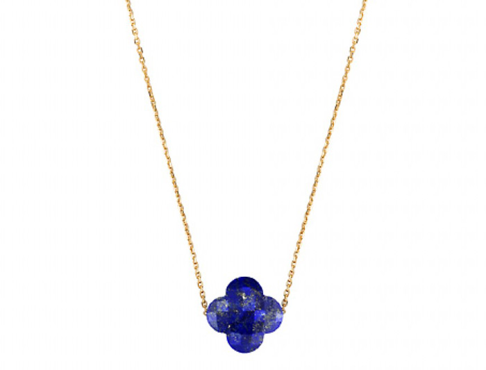 Morganne Bello Lapis Lazuli Clover Yellow Gold Necklace