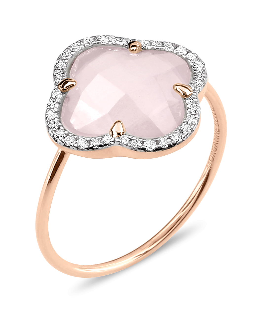 Morganne Bello Milky Pink Quartz + Diamonds Rose Gold Victoria Ring