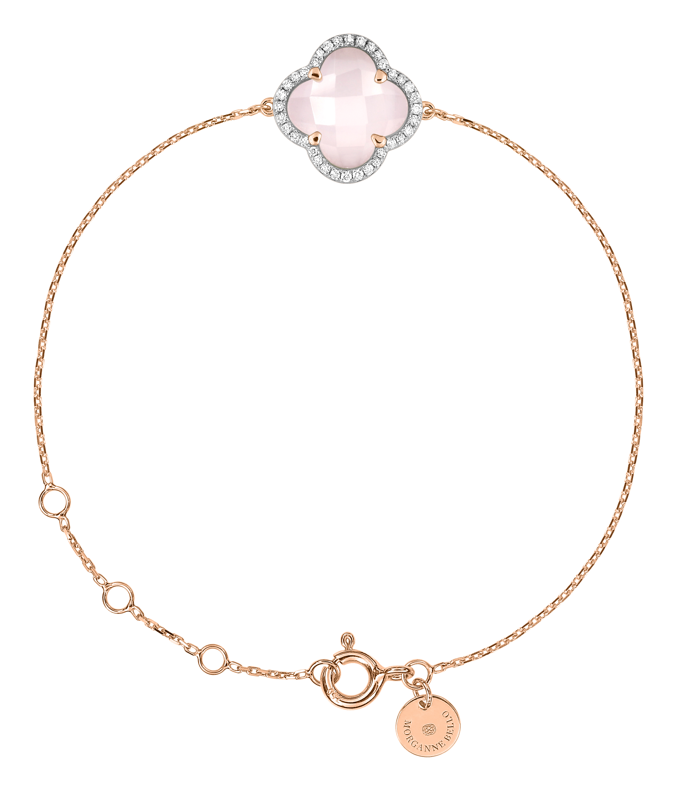 Morganne Bello Milky Pink Quartz + Diamonds Rose Gold Victoria Bracelet