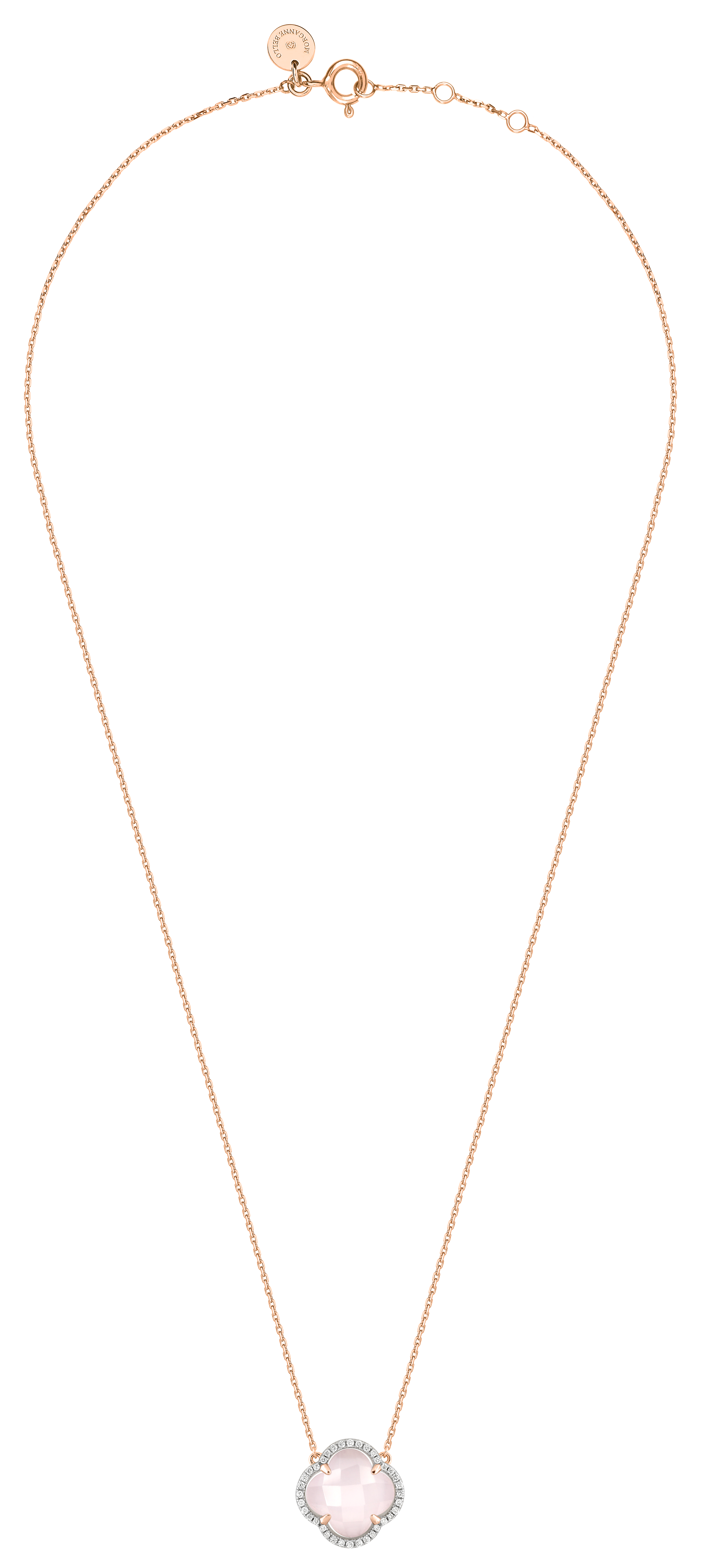 Morganne Bello Milky Pink Quartz + Diamonds Rose Gold Victoria Necklace