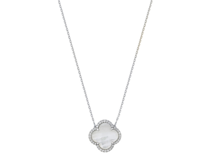 Morganne Bello White Mother Of Pearl + Diamonds White Gold Victoria Necklace