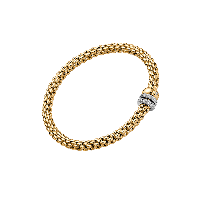 FOPE  SOLO FLEX'IT BRACELET WITH THREE RONDELS AND DIAMOND PAVÉ