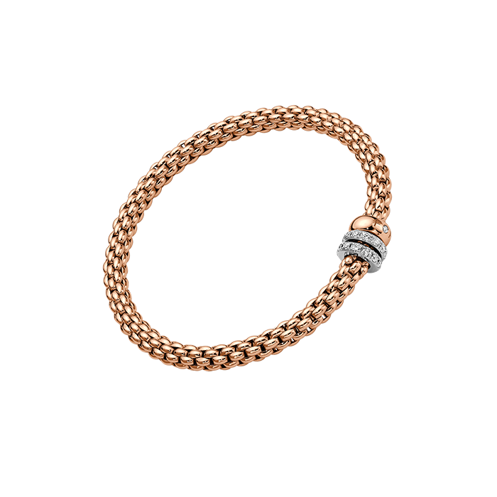 FOPE  SOLO FLEX'IT BRACELET WITH THREE RONDELS AND DIAMOND PAVÉ