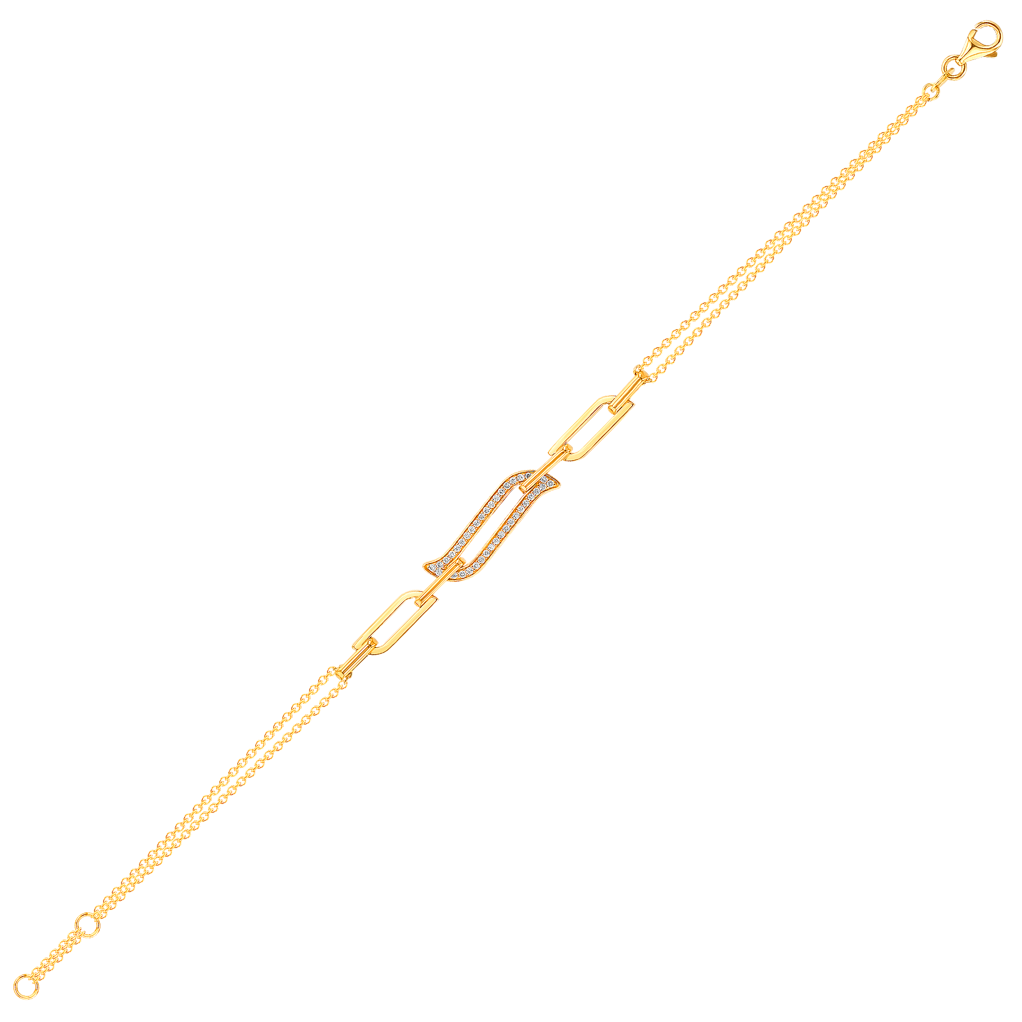 Alif Unity Double Chain 18K Yellow Gold & Diamond Bracelet 
