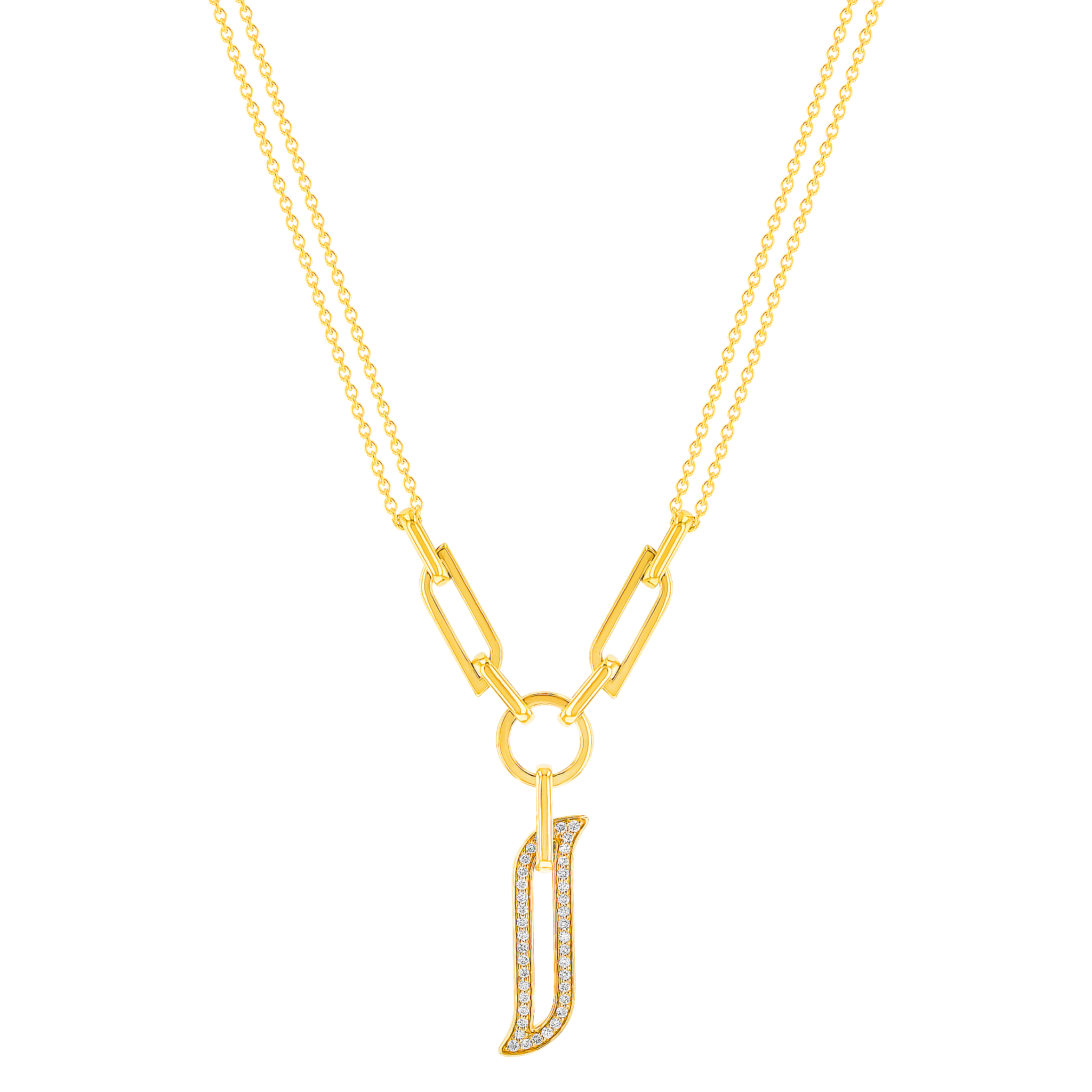 Alif Unity Trio Motif with Double Chain 18K Yellow Gold &Diamond 