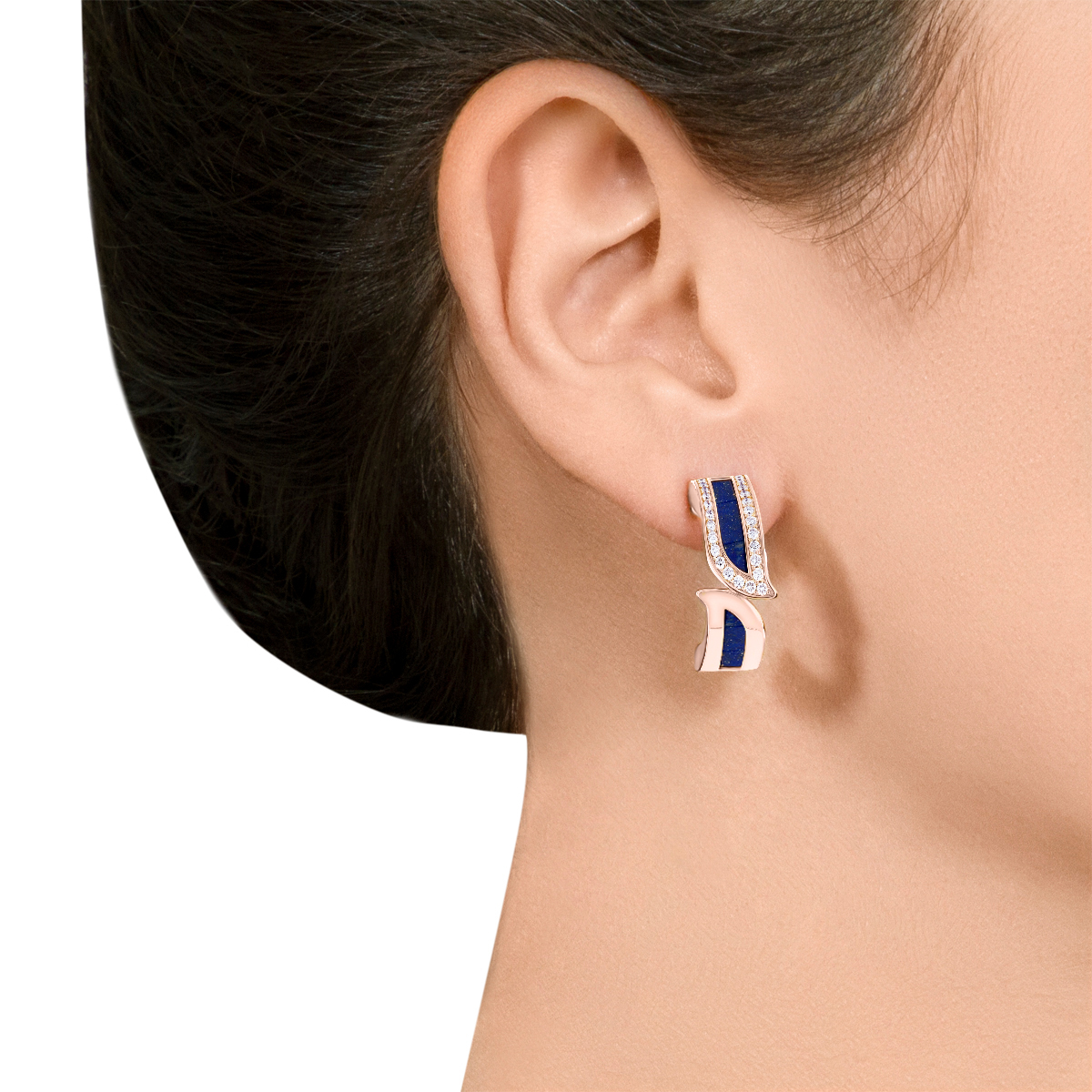 Alif Mosaic Lapis Lazuli & Diamond Hoop Earrings In 18K Rose Gold