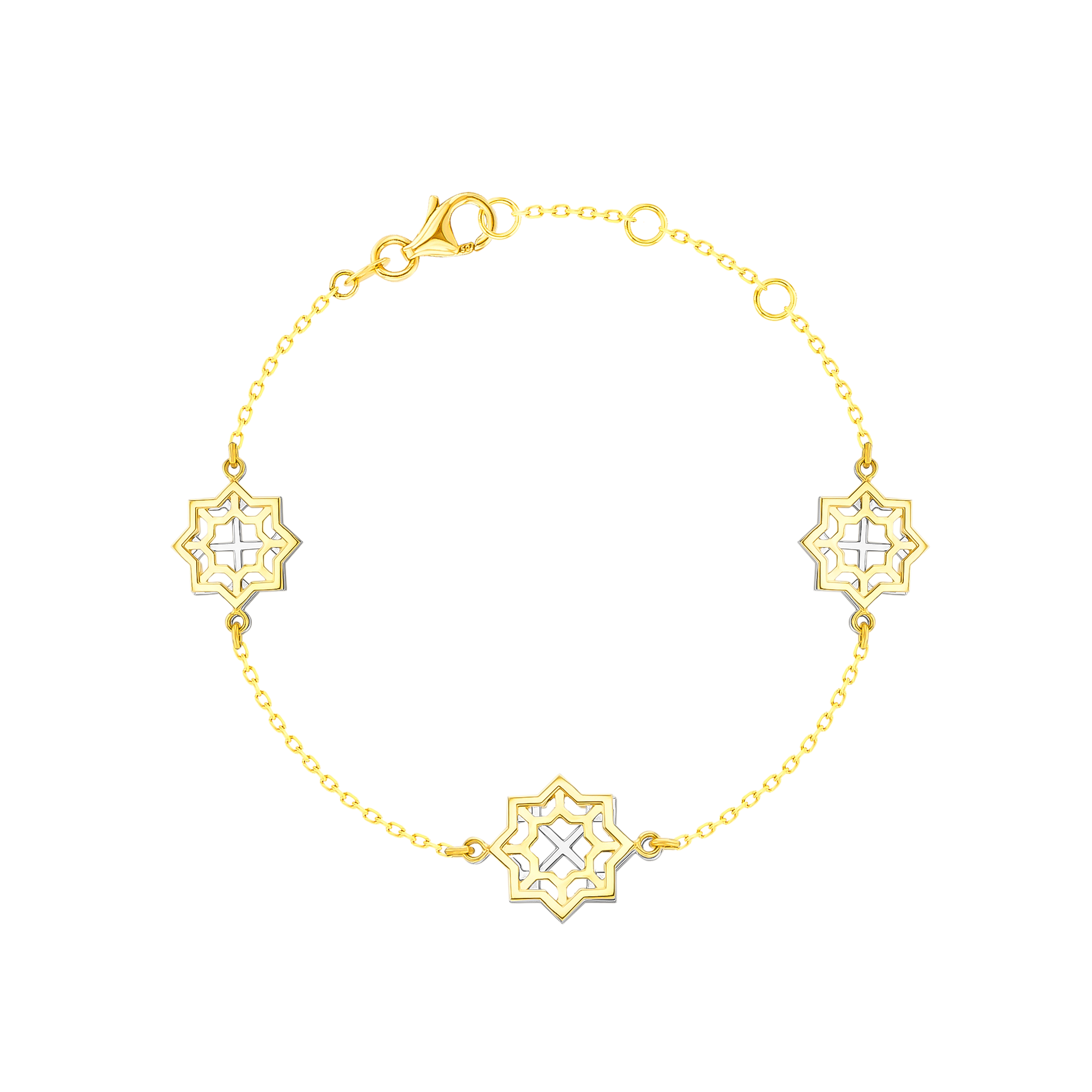 Al Qasr Star Three Charms (Octangonly Shaped)  Tin-Cup-Bracelet In 18K Yellow And White Gold