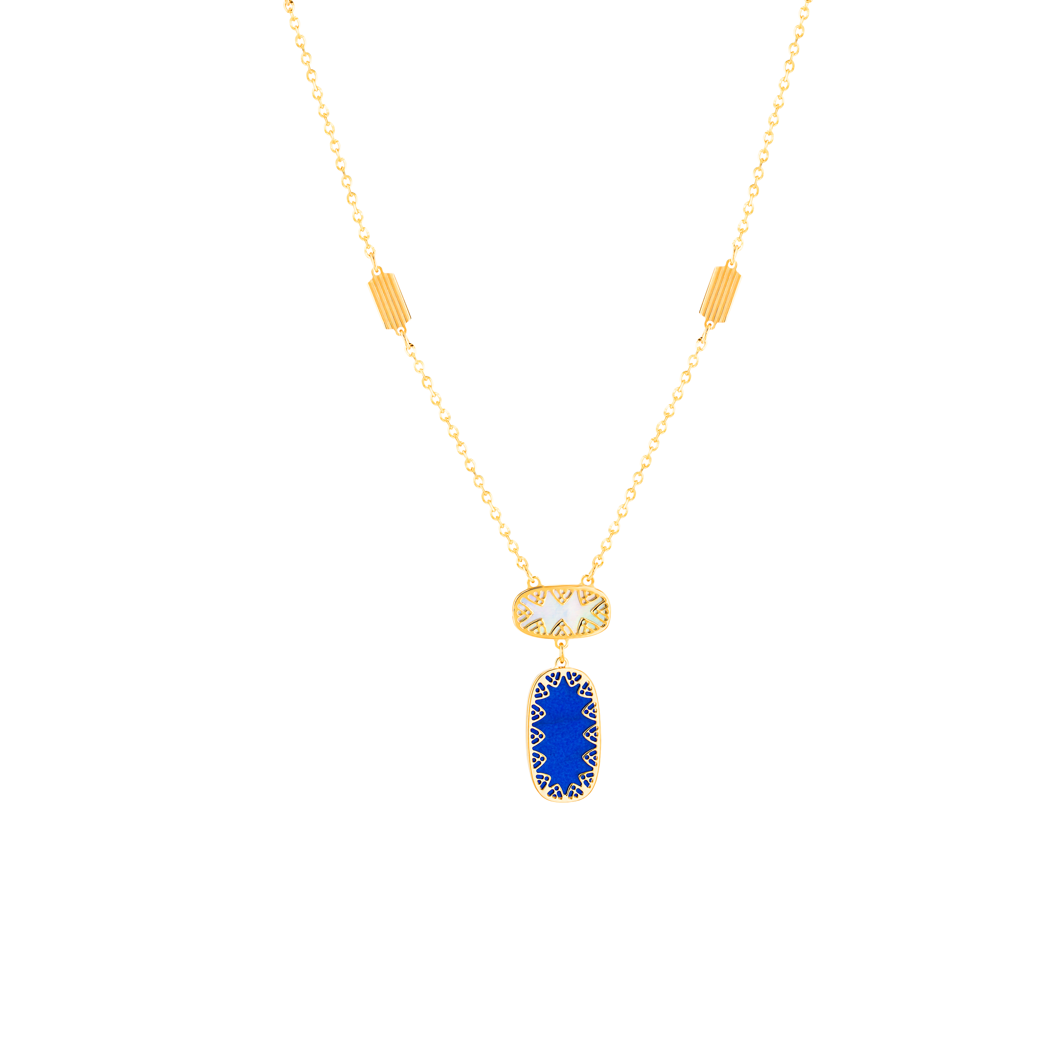 Amelia Magical Dusk Coloured Mother Of Pearl Two Motifs Necklace in 18K Yellow Gold 