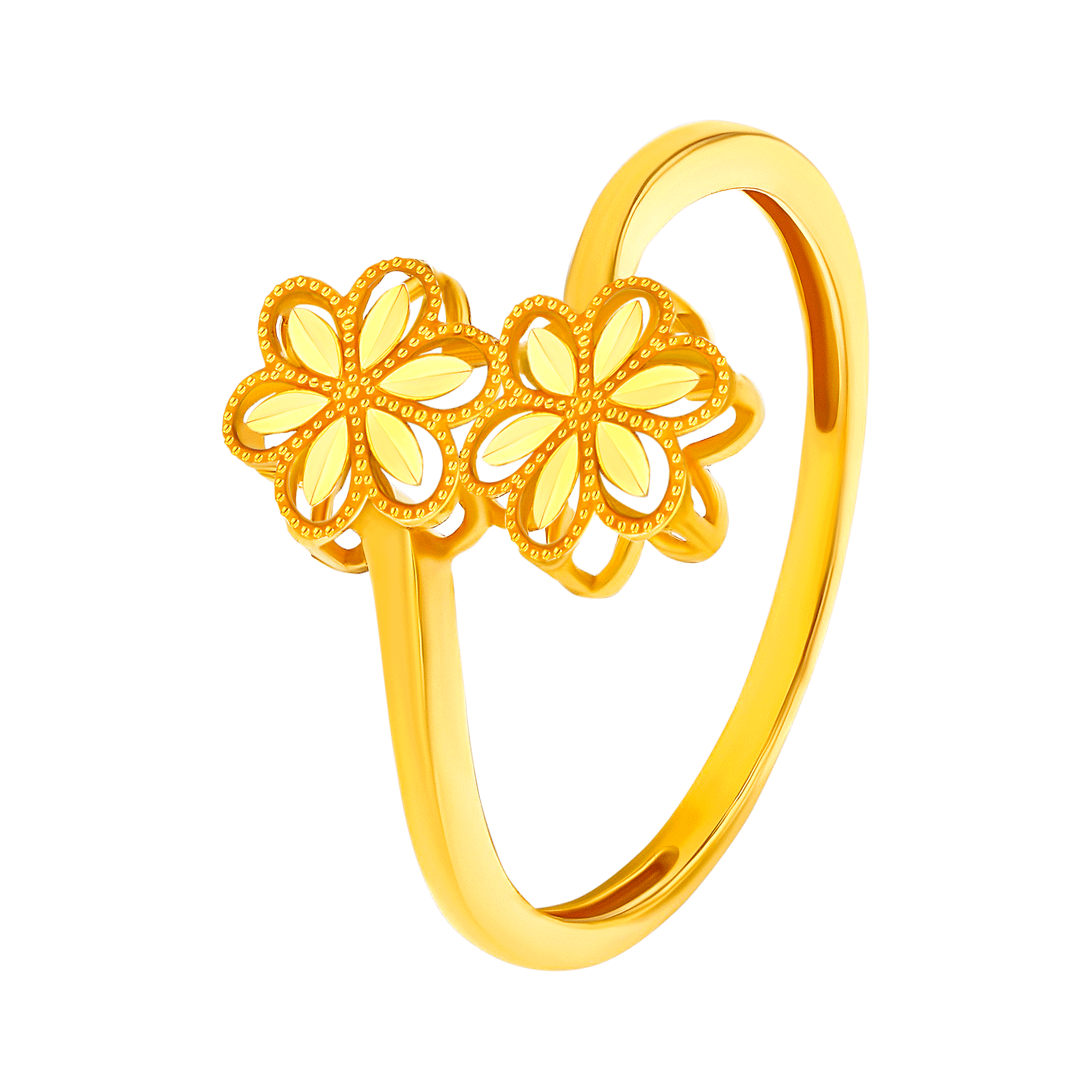 Anmol Floret Double Motif Spiral Ring in 21K Yellow Gold 