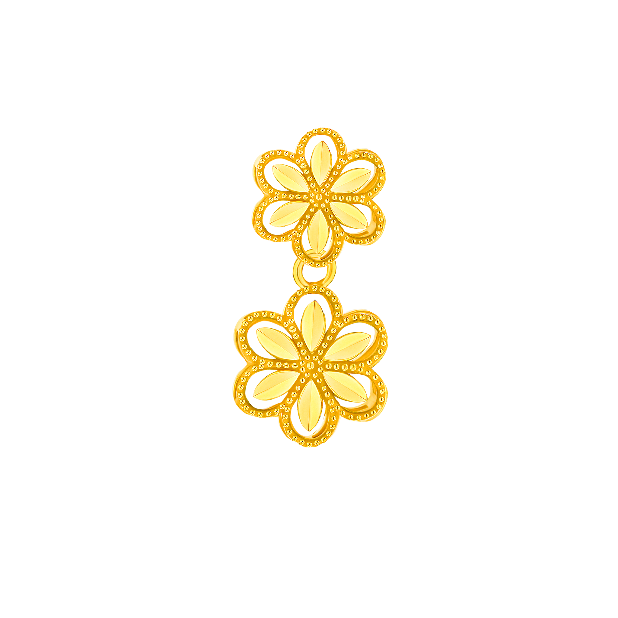Anmol Floret Double Motif Drop Earrings in 21K Yellow Gold 