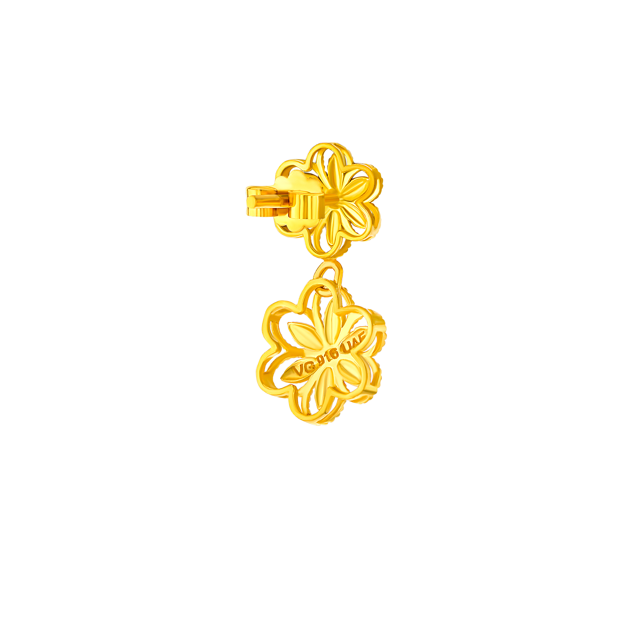 Anmol Floret Double Motif Drop Earrings in 21K Yellow Gold 