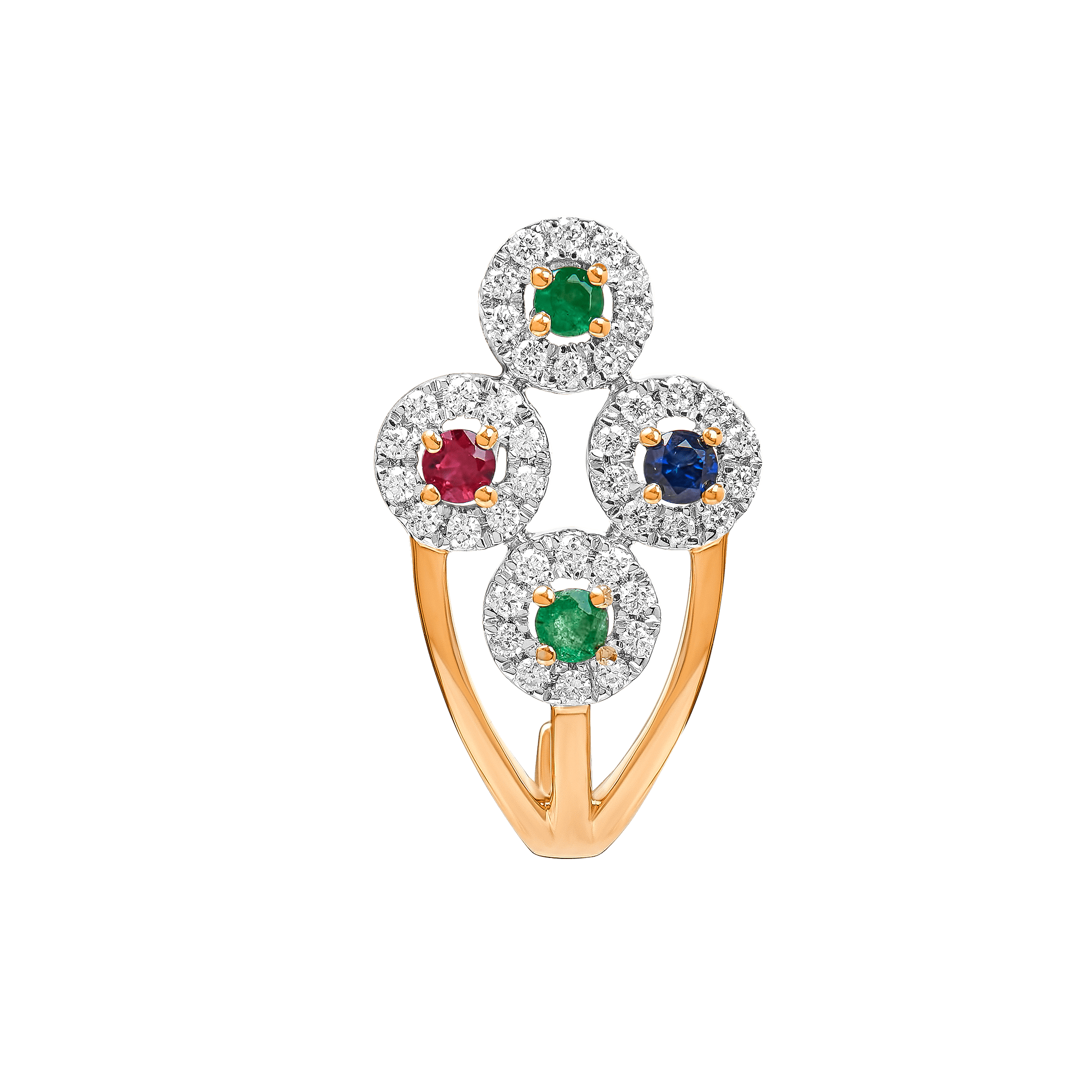 Ananya Diamond, Ruby, Emeral & Blue Sapphire Pendant chain & Earring in 18K Gold
