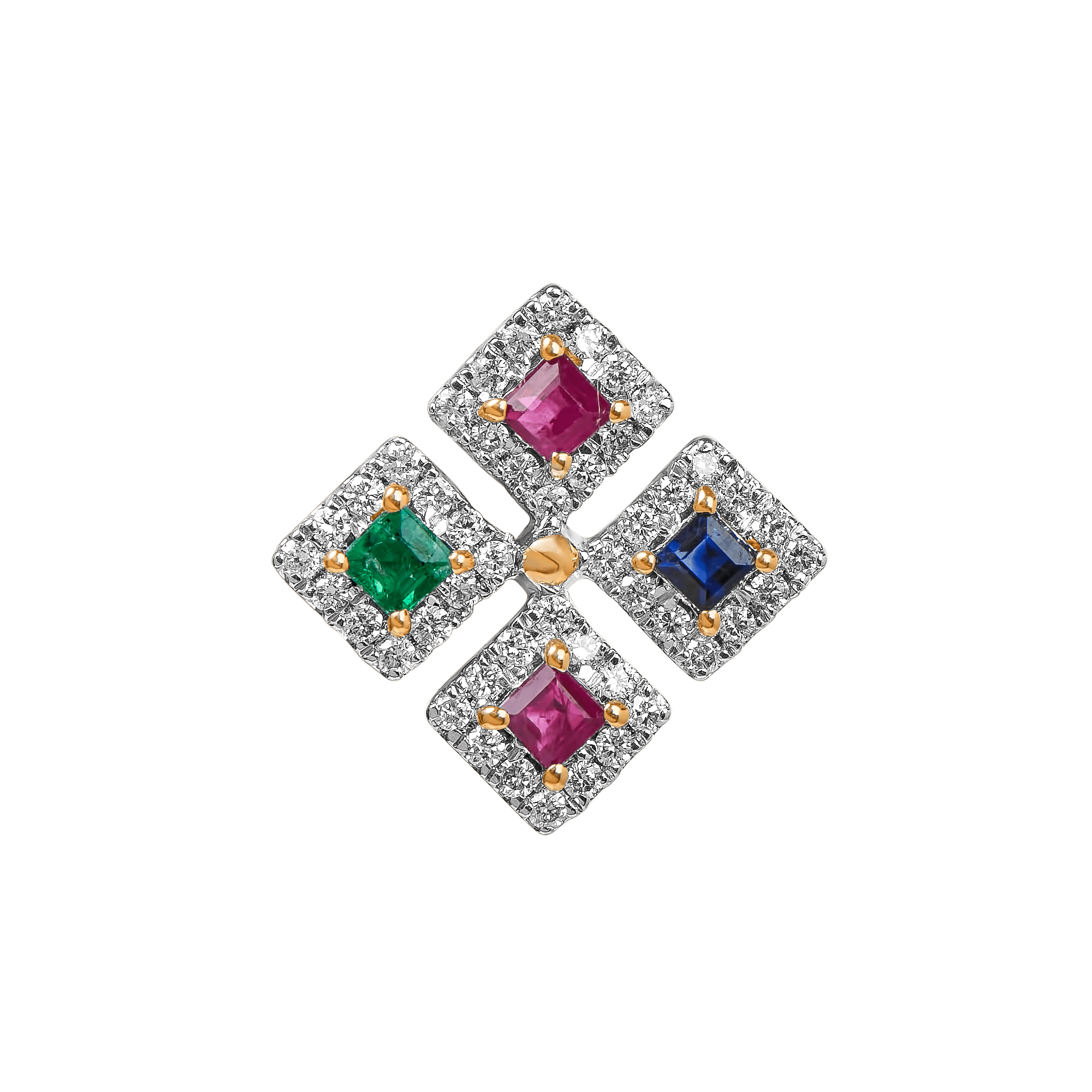 Ananya Diamond, Ruby, Emeral & Blue Sapphire Pendant chain & Earring in 18K Gold