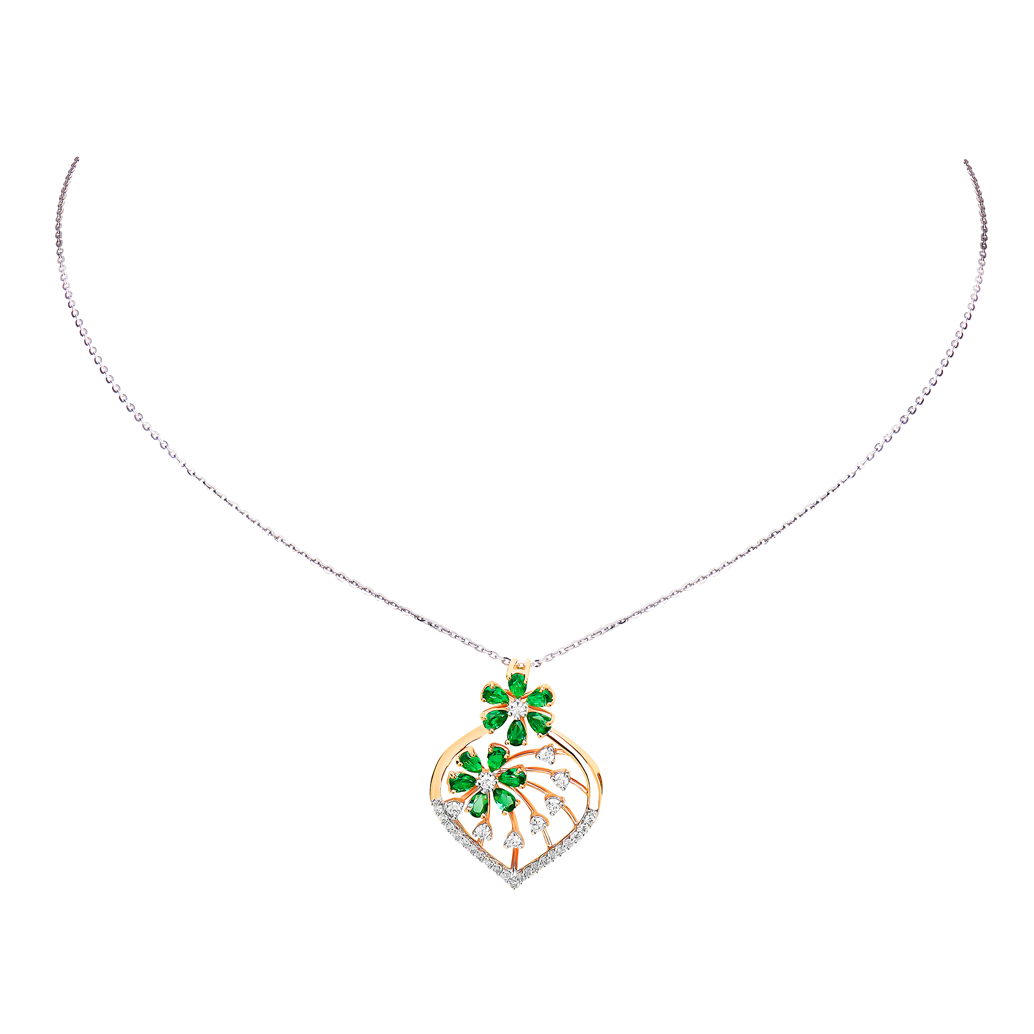 Ananya Diamond & Emerald Pendant chain & Earring in 18K Gold