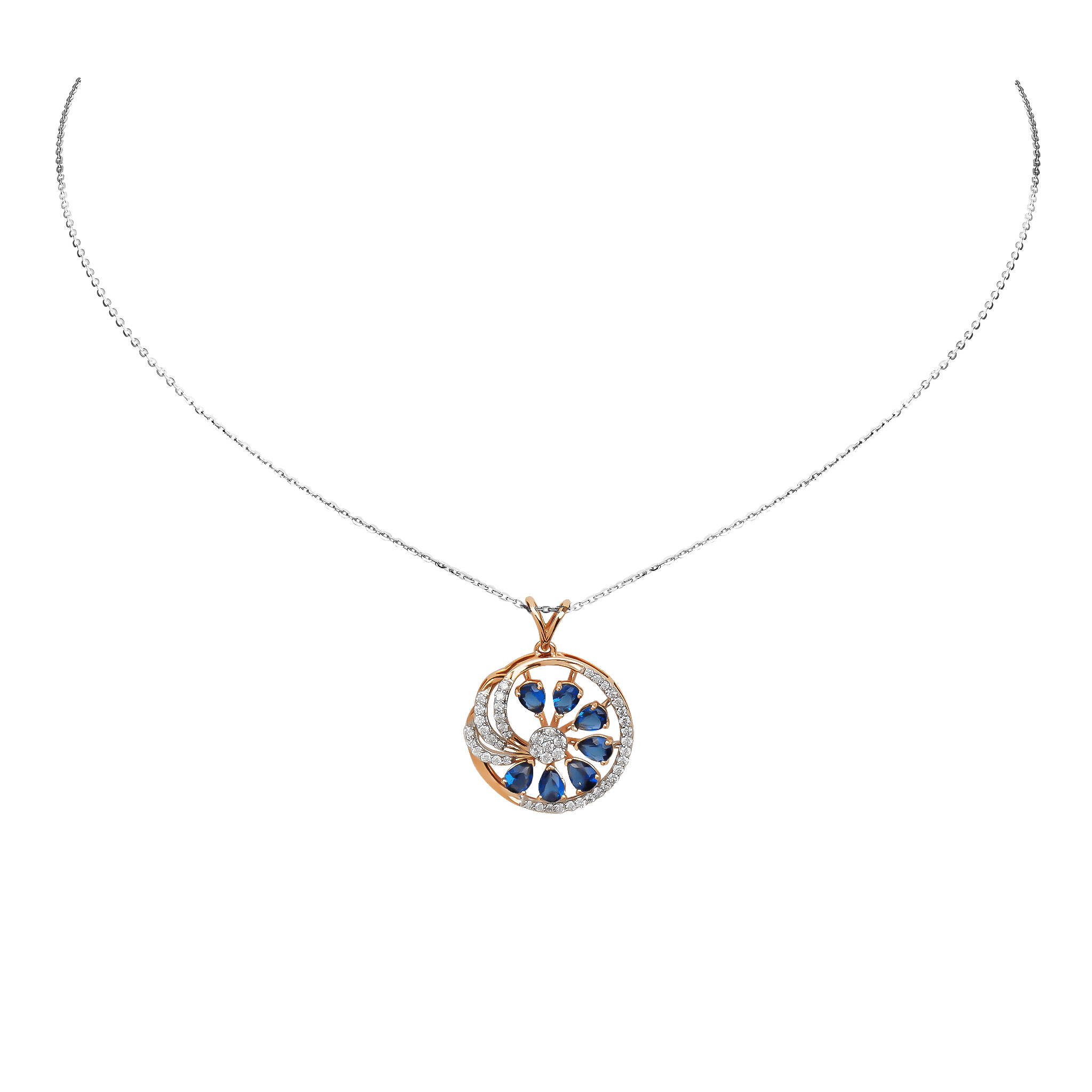 Ananya Diamond & Blue Sapphire Pendant chain & Earring in 18K Gold