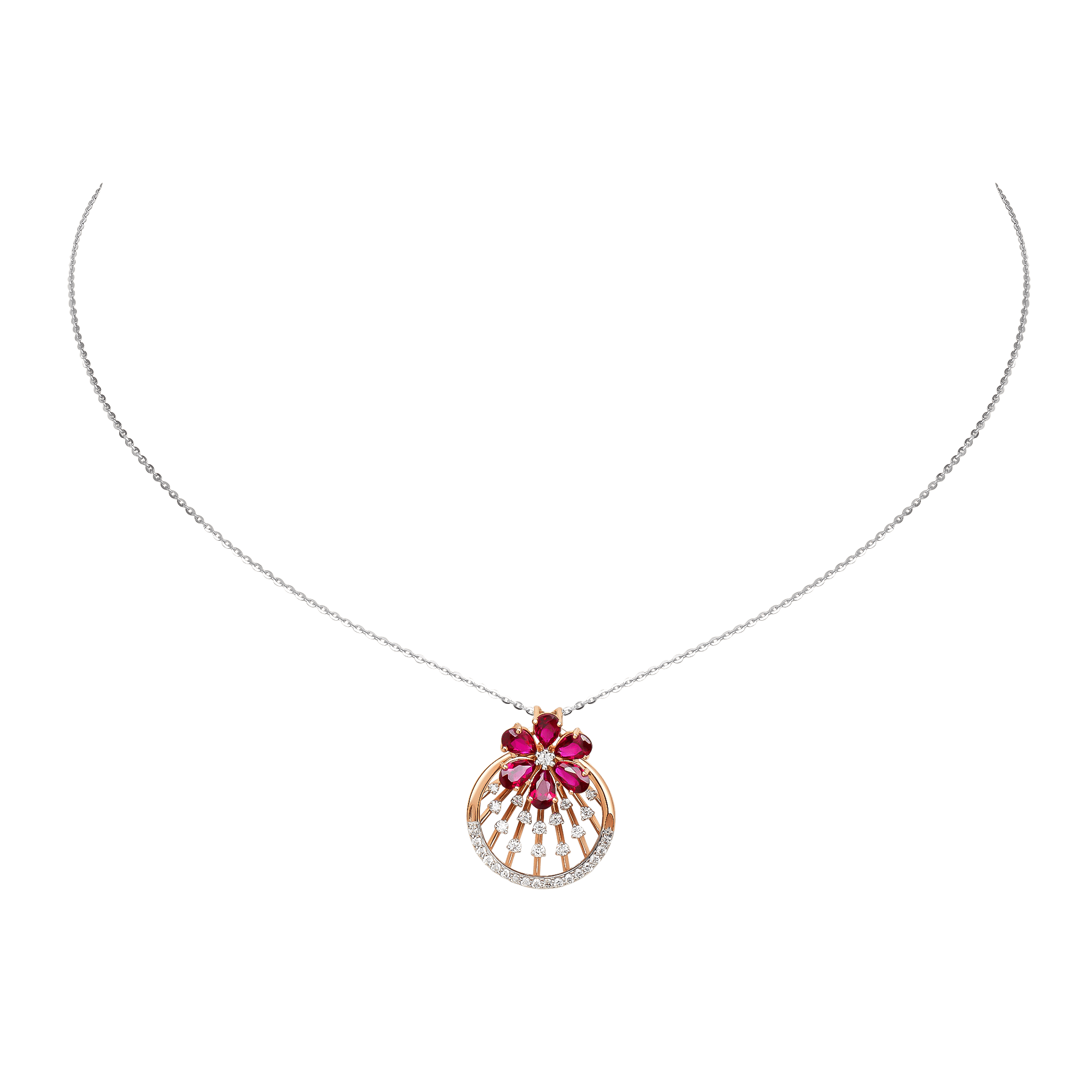 Ananya Diamond & Ruby Pendant chain & Earring in 18K Gold