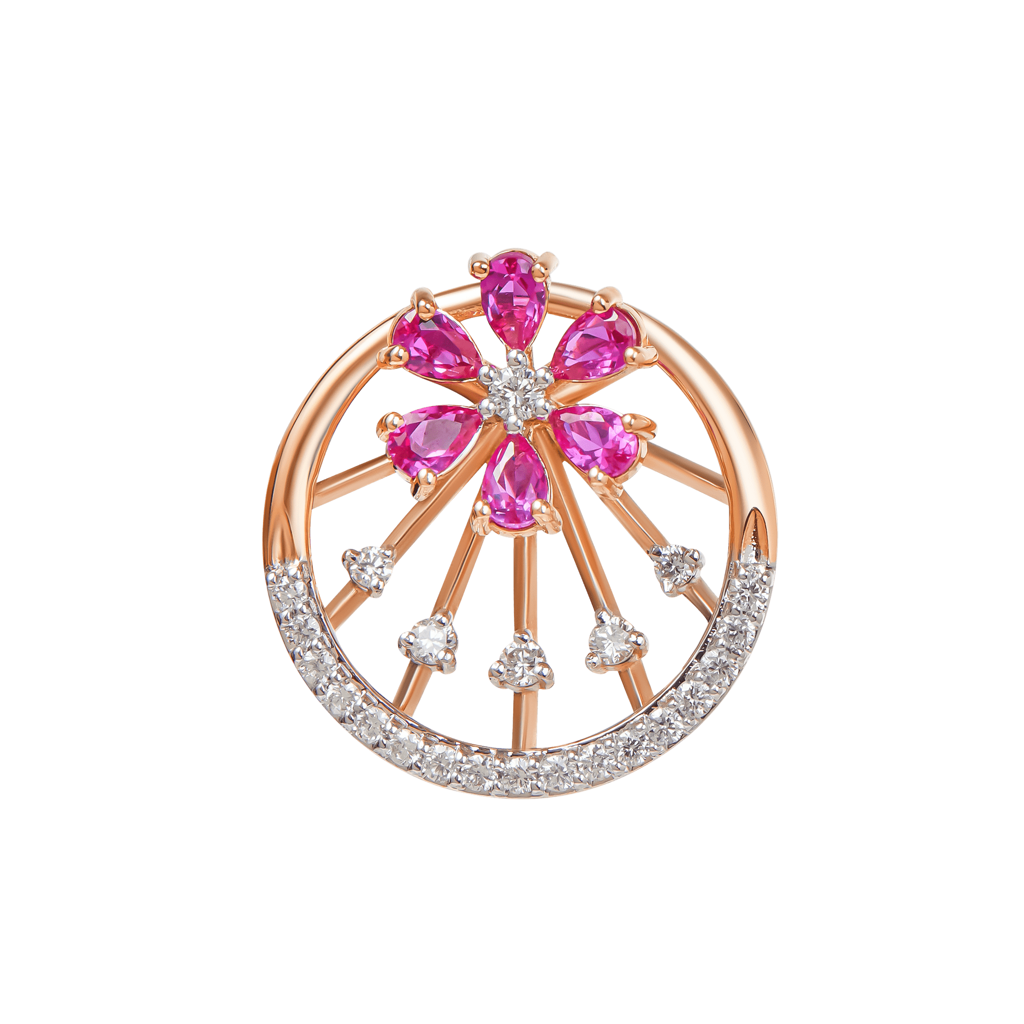 Ananya Diamond & Ruby Pendant chain & Earring in 18K Gold