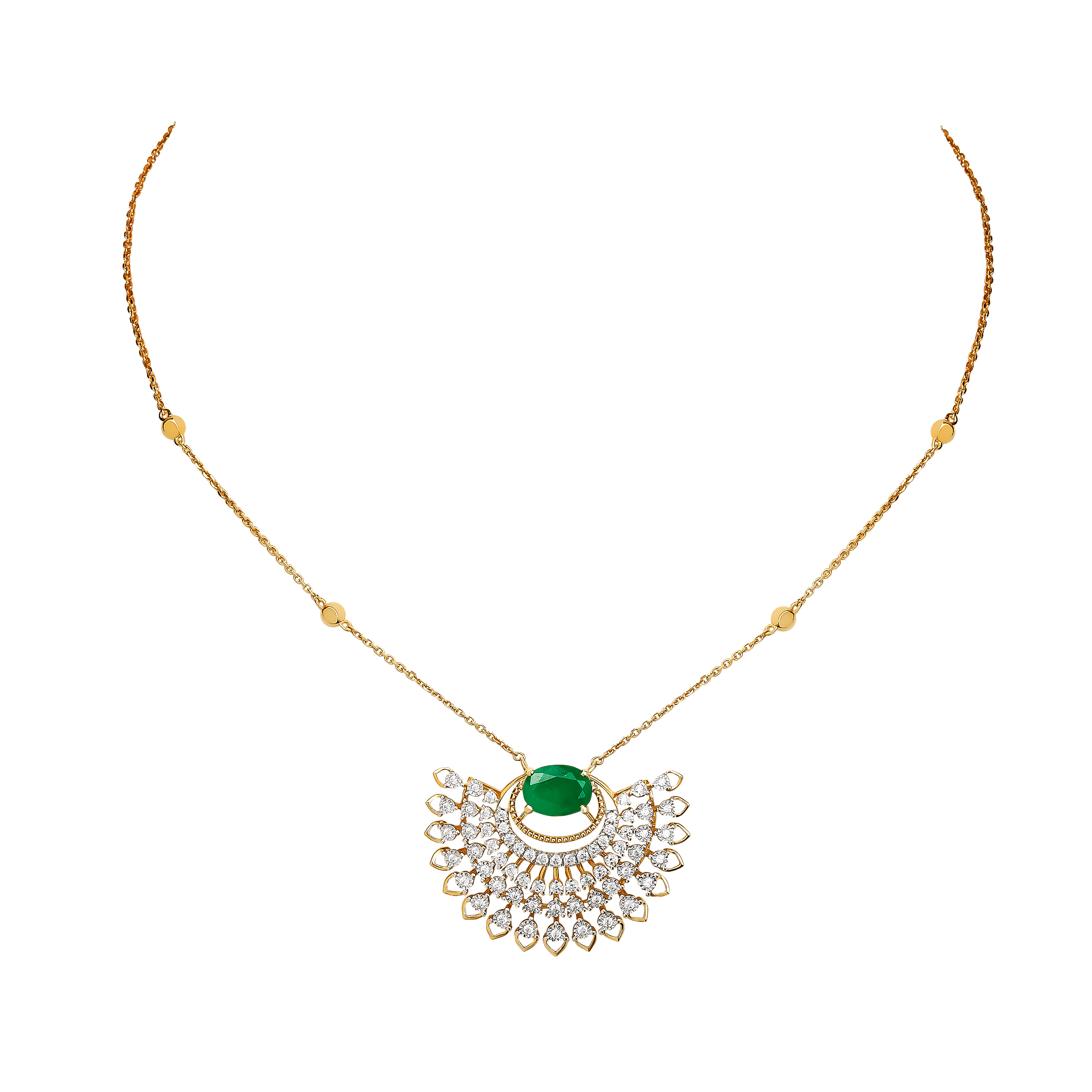 Ananya Diamond & Emerald Pendant chain & Earring in 18K Gold