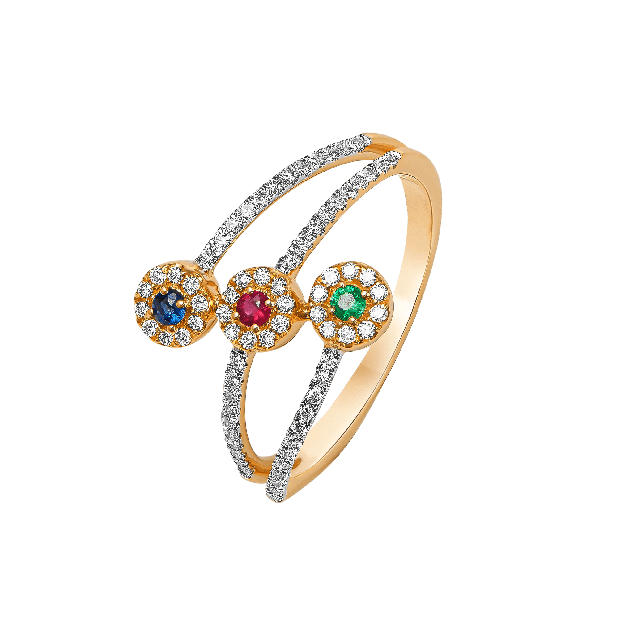 Ananya Diamond, Ruby, Emerald & Blue Sapphire Ring in 18K Gold