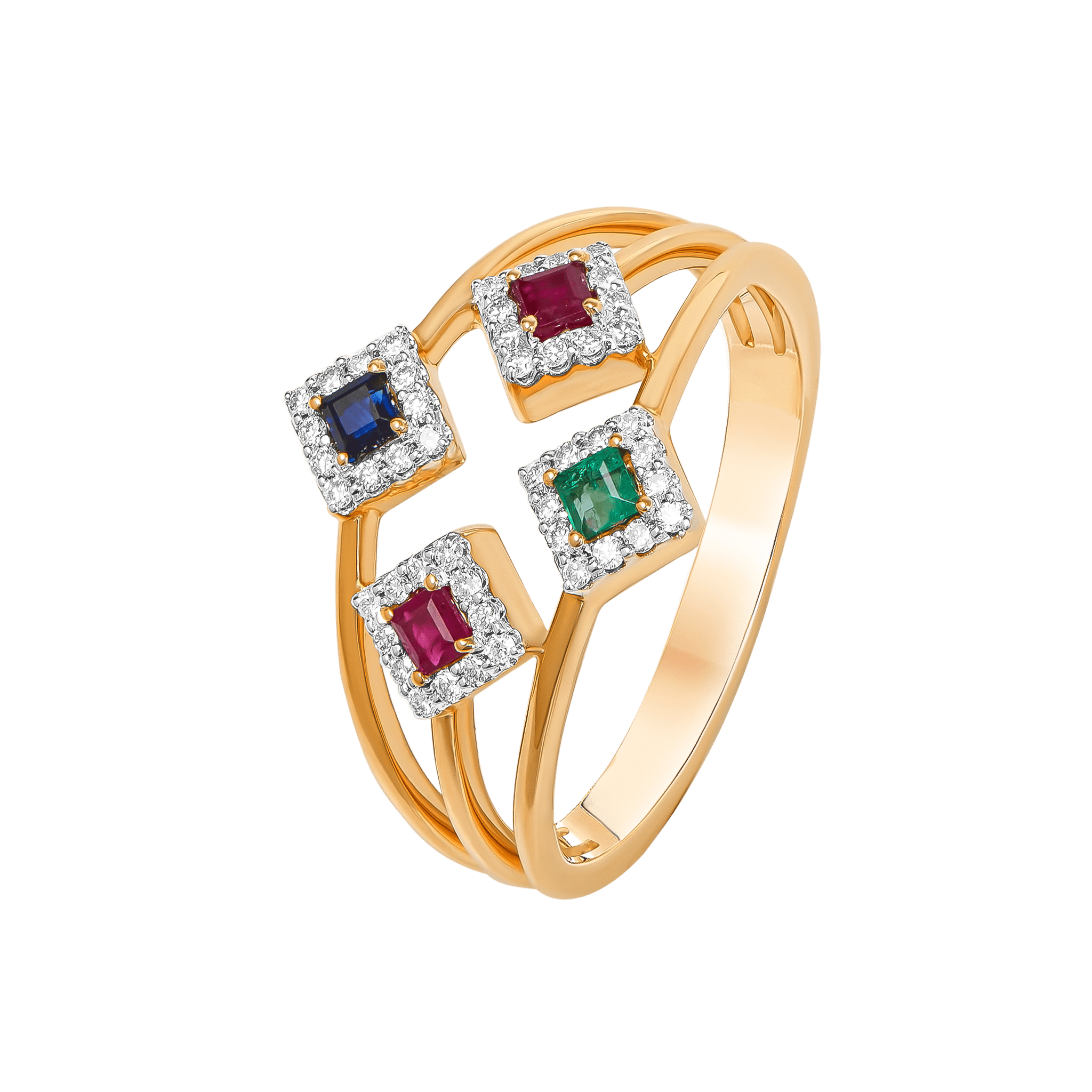 Ananya Diamond, Ruby, Emerald & Blue Sapphire Ring in 18K Gold