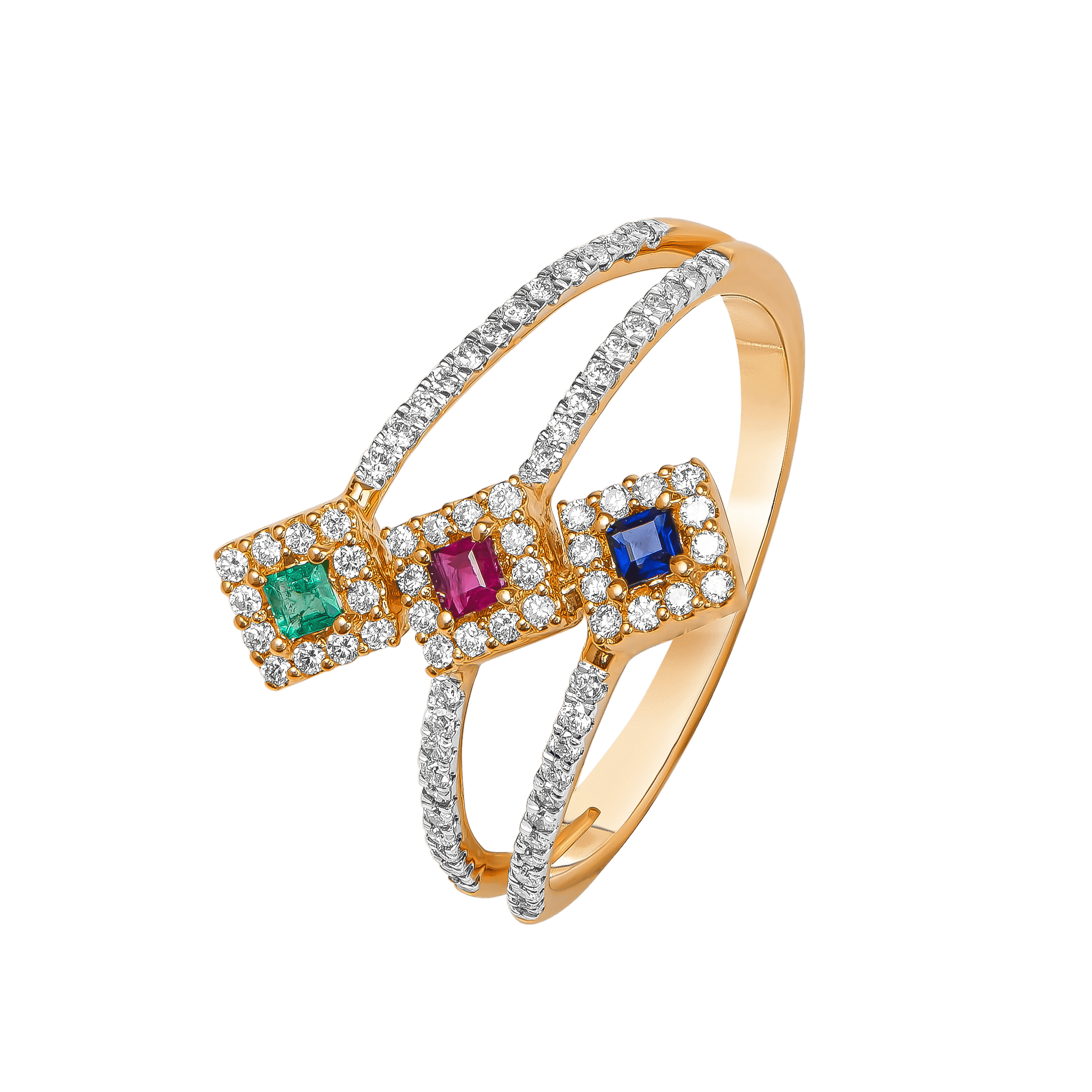 Ananya Diamond, Ruby, Emerald & Blue Sapphire Ring in 18K Gold