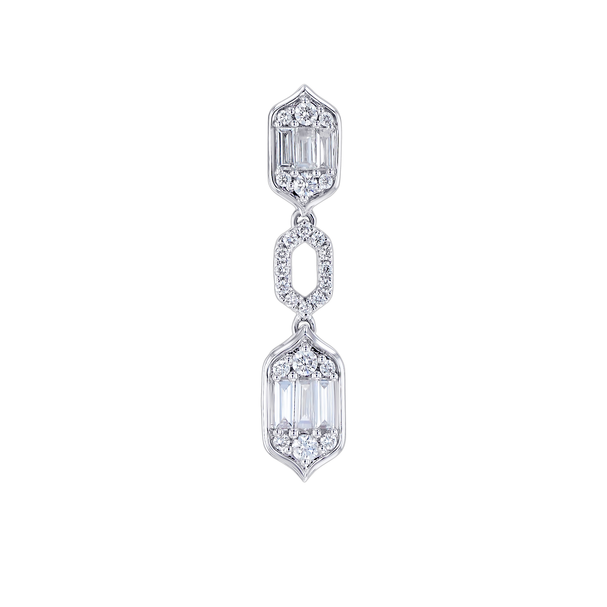 Palace Baguette Cut Diamond Drop Earrings 18K White Gold 
