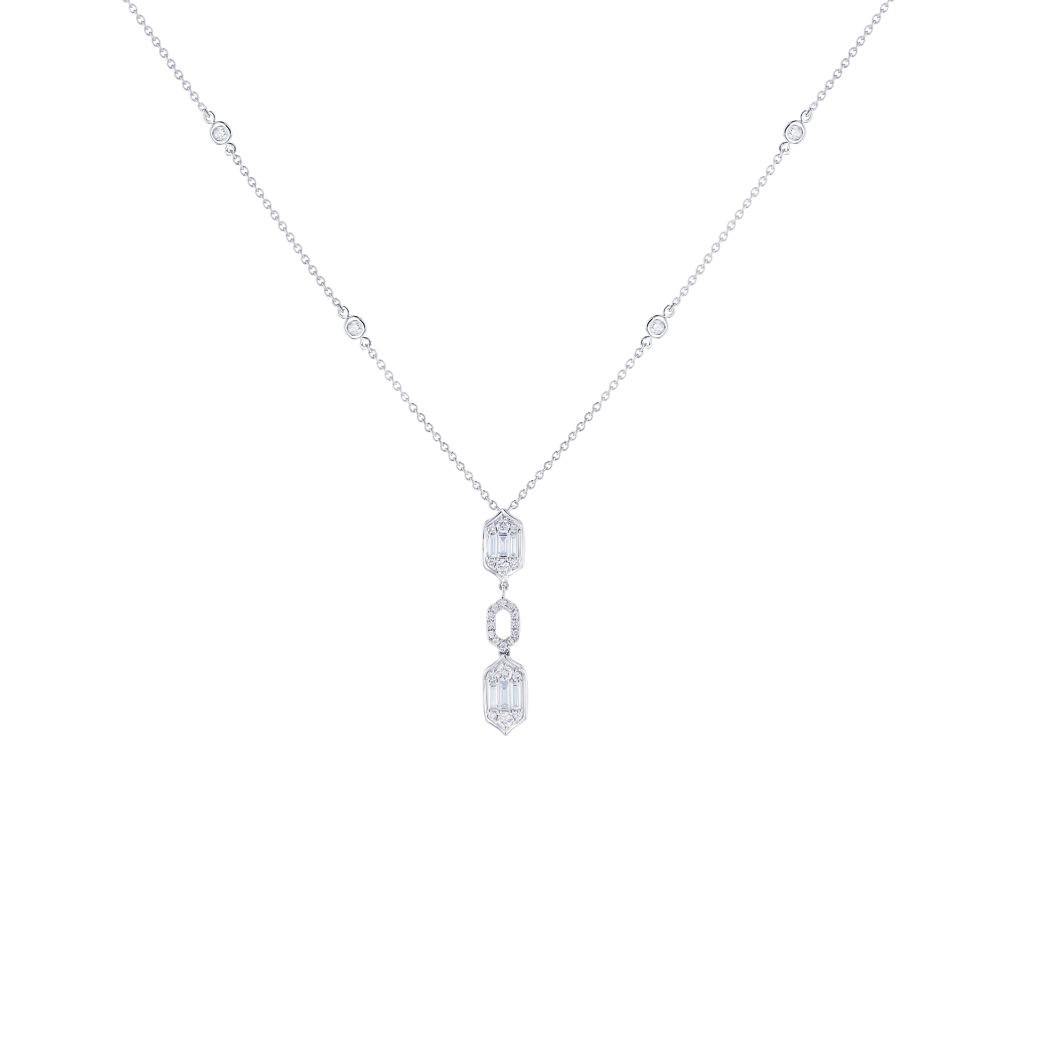 Palace Baguette Cut Diamond Necklace 18K White Gold 