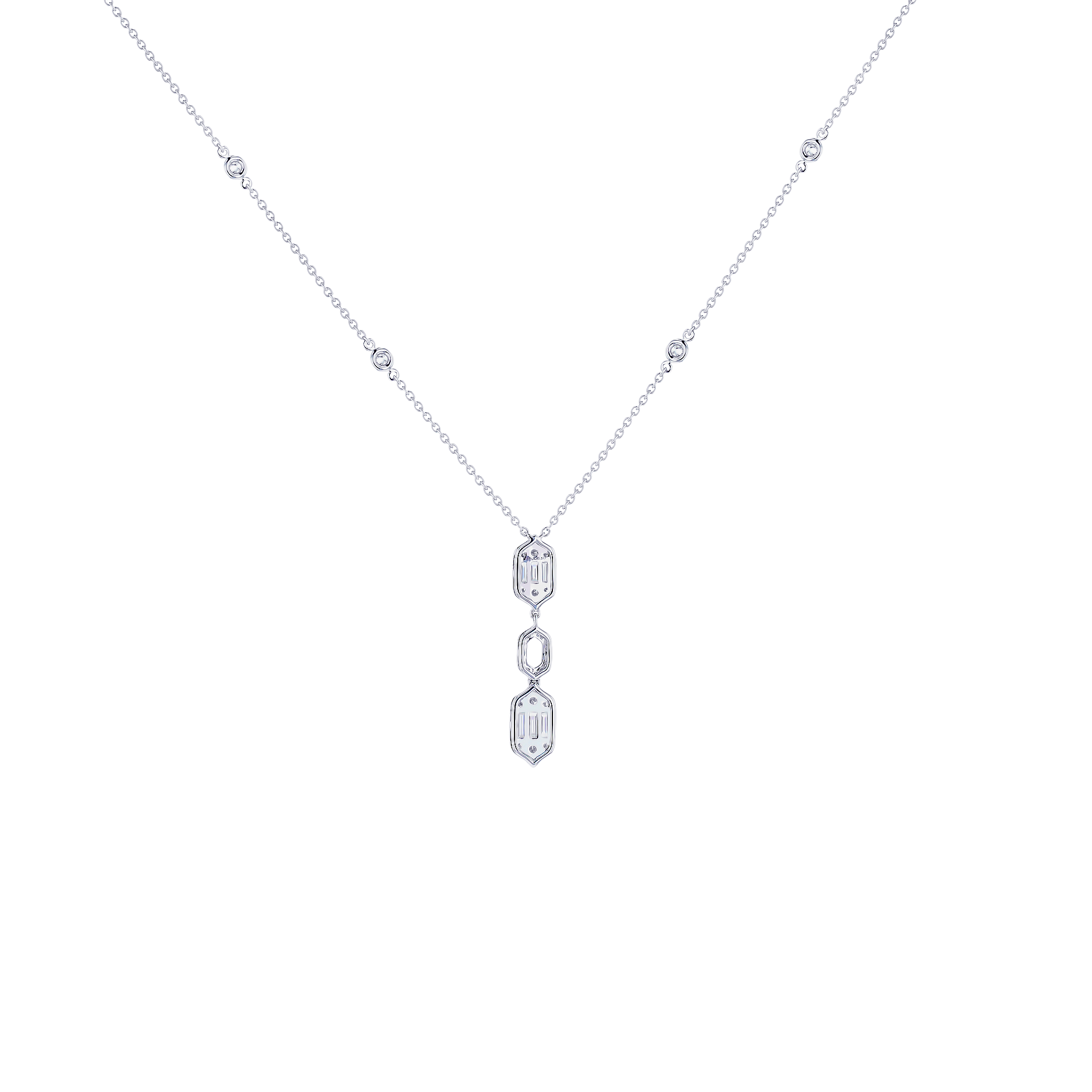 Palace Baguette Cut Diamond Necklace 18K White Gold 
