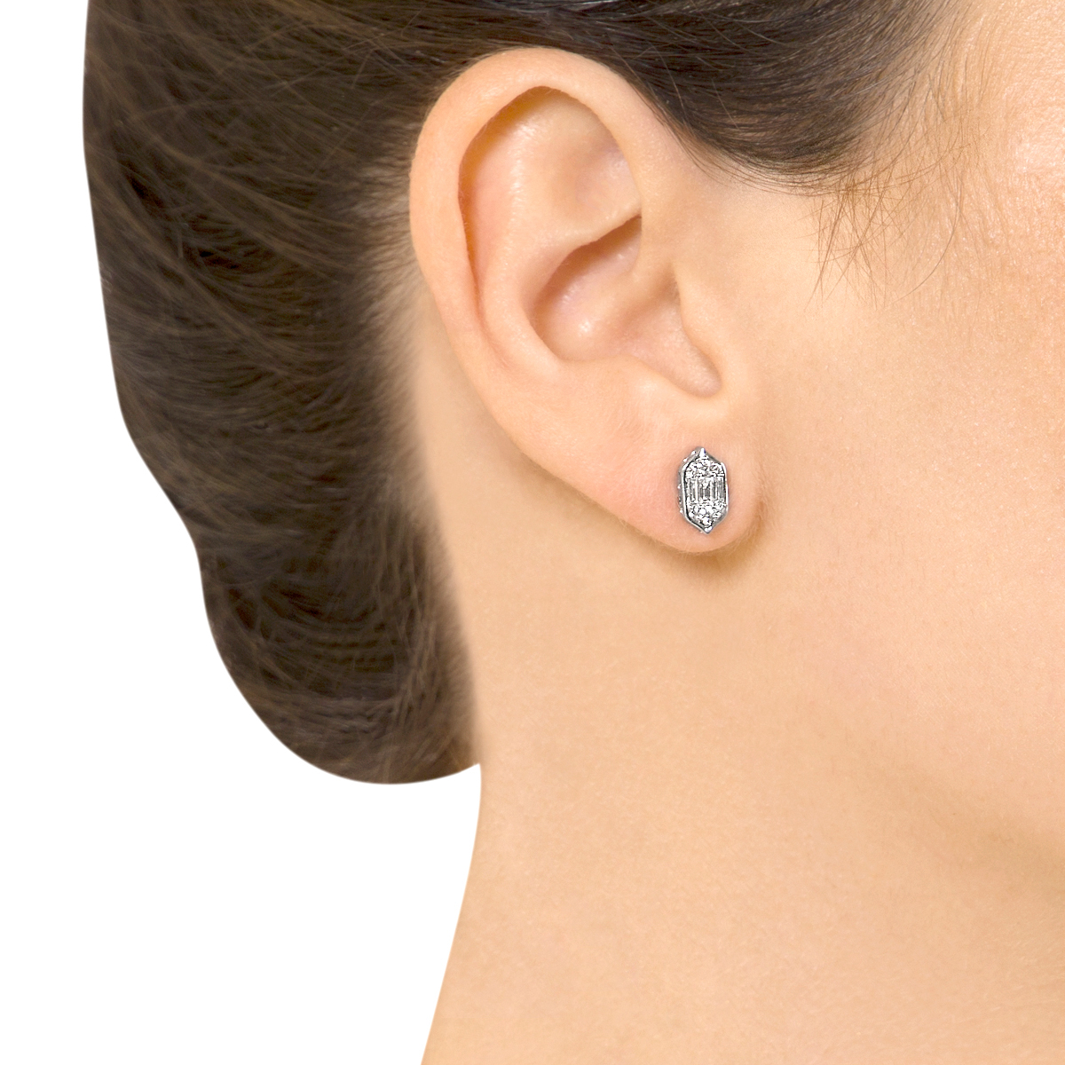 Palace Baguette Cut Stud Earrings 18K White Gold 