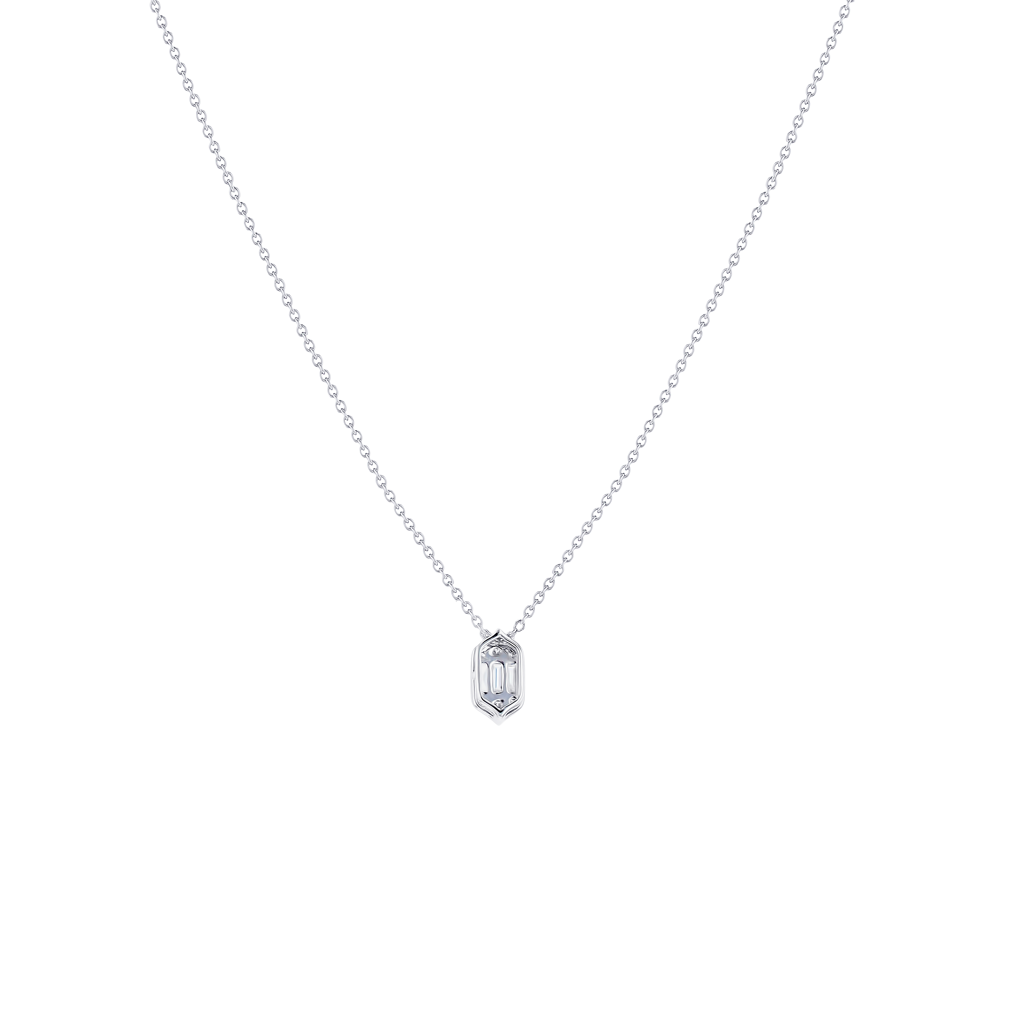 Palace Single Motif Baguette Cut Diamond Necklace 18K White Gold 