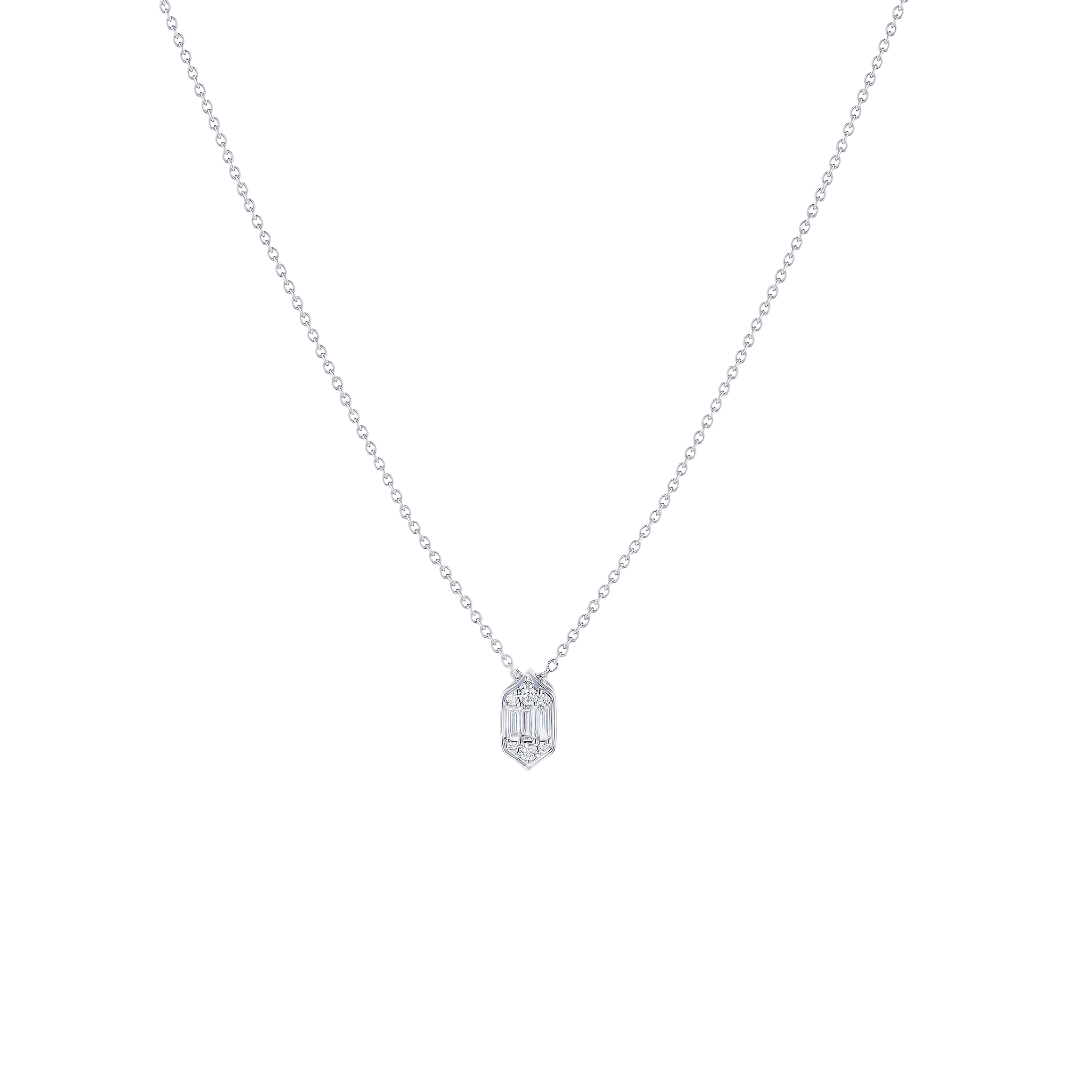 Palace Single Motif Baguette Cut Diamond Necklace 18K White Gold 
