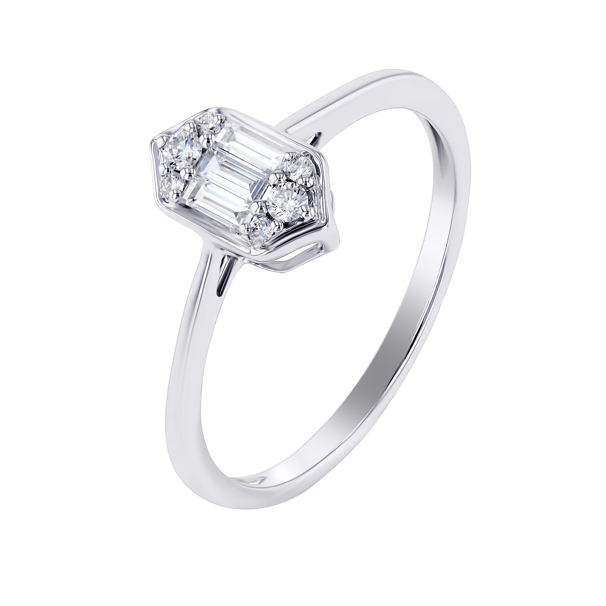Palace Baguette Single Motif Diamond Ring 18K White Gold 