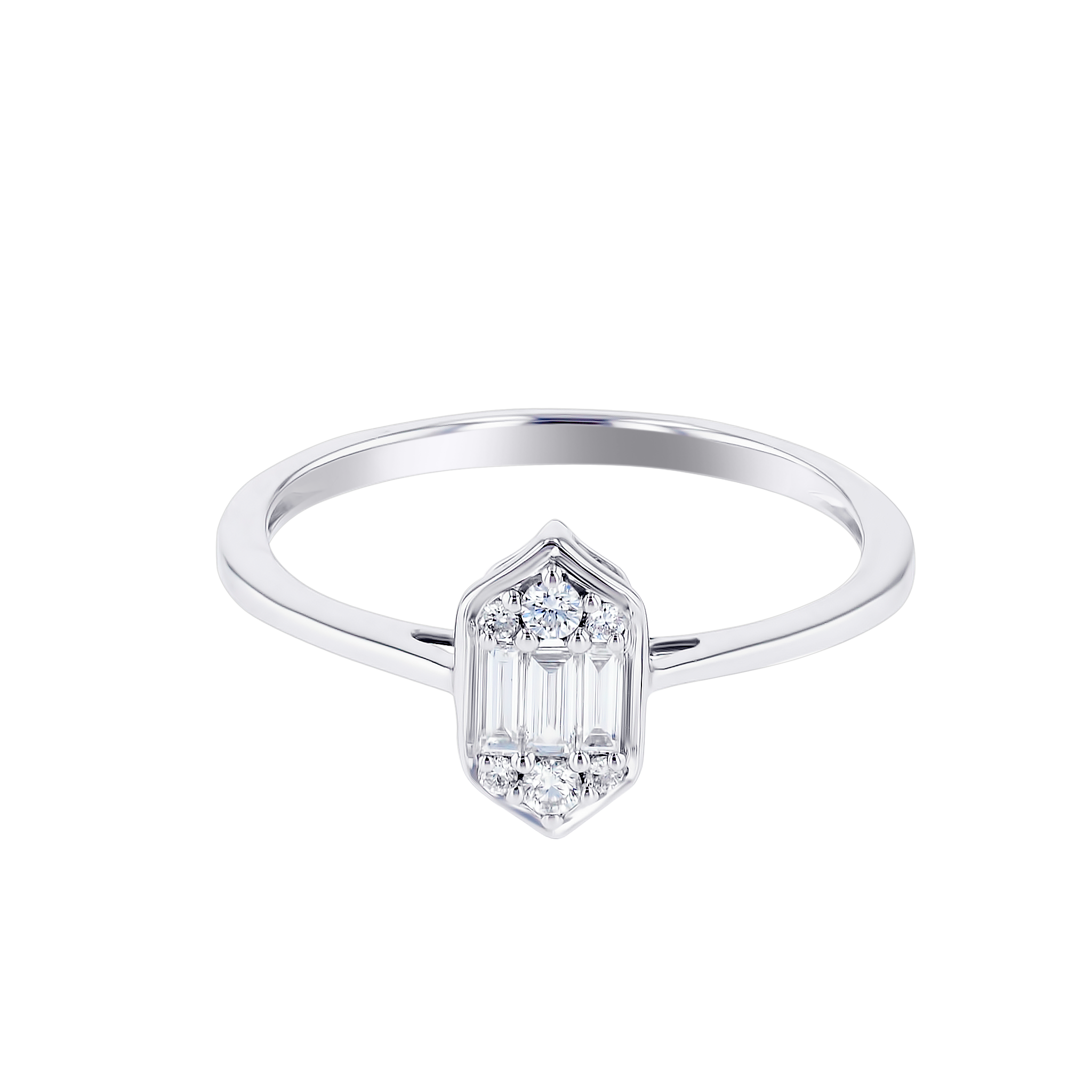 Palace Baguette Single Motif Diamond Ring 18K White Gold 