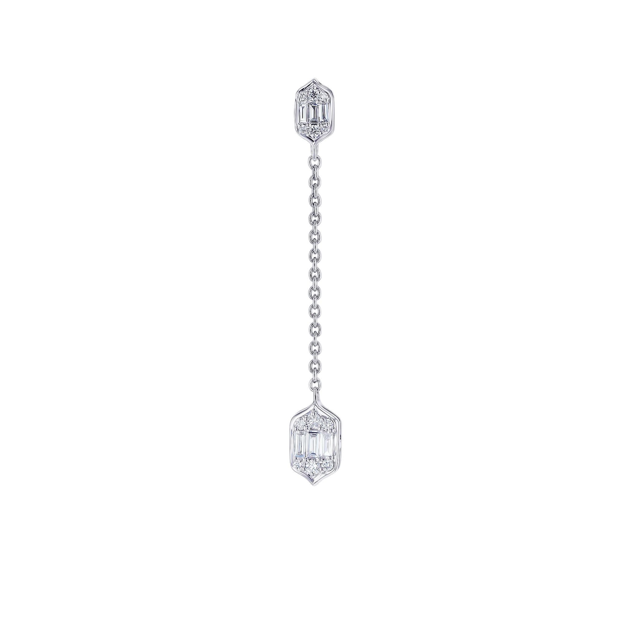 Palace Baguette Cut Long 0.3Carat Diamond Drop Earrings 18K White Gold 