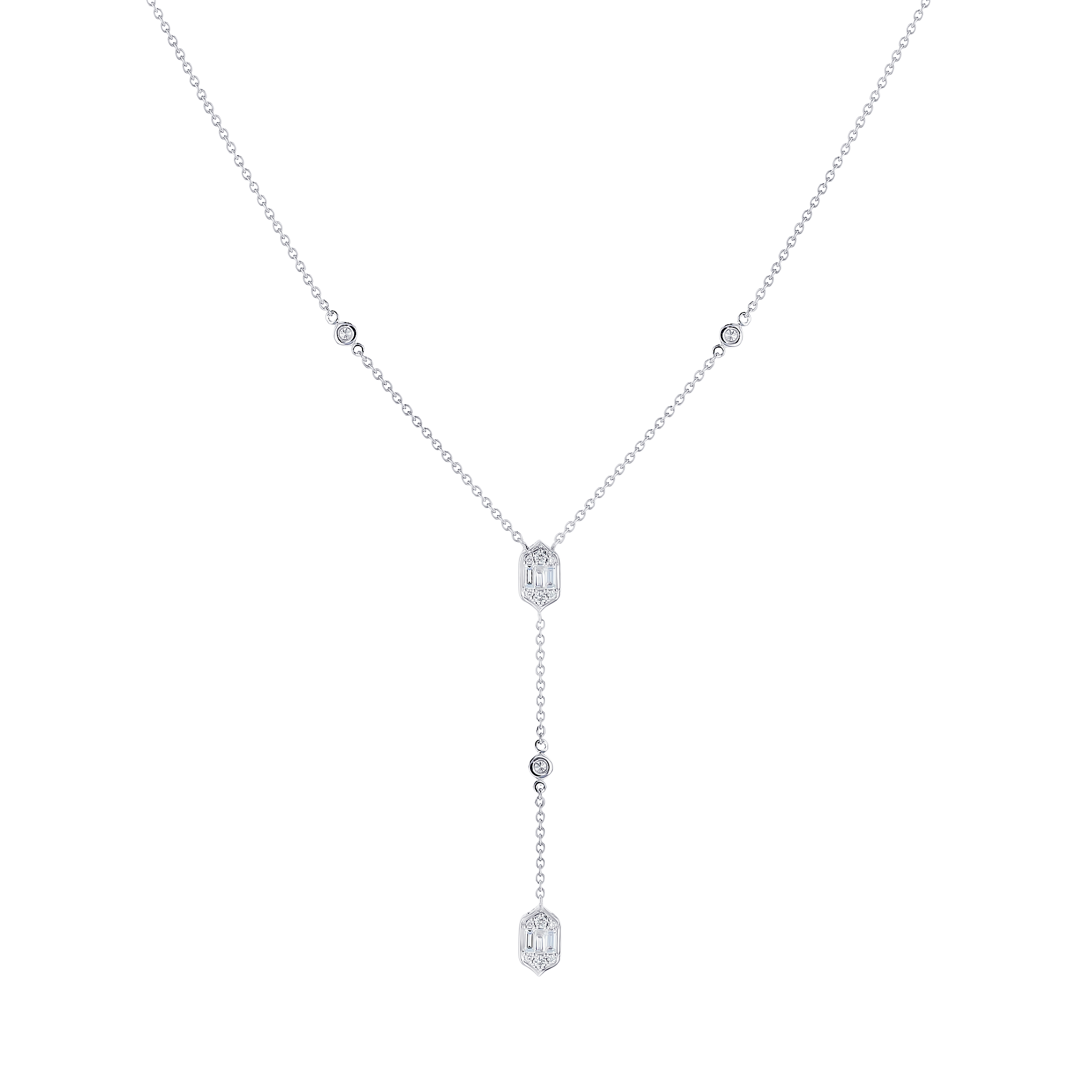 Palace Baguette Y Diamond Pendant Necklace 18K White Gold 