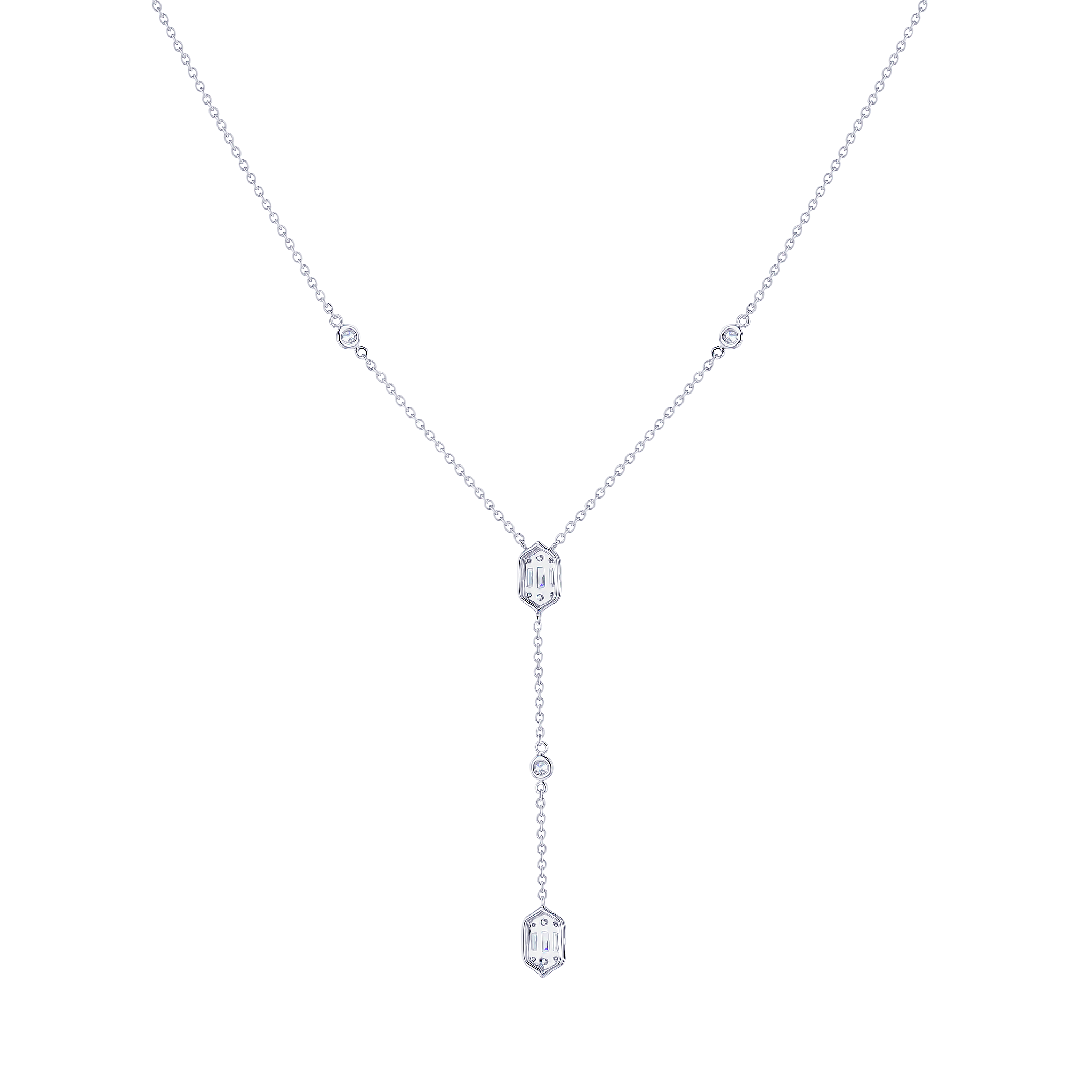 Palace Baguette Y Diamond Pendant Necklace 18K White Gold 