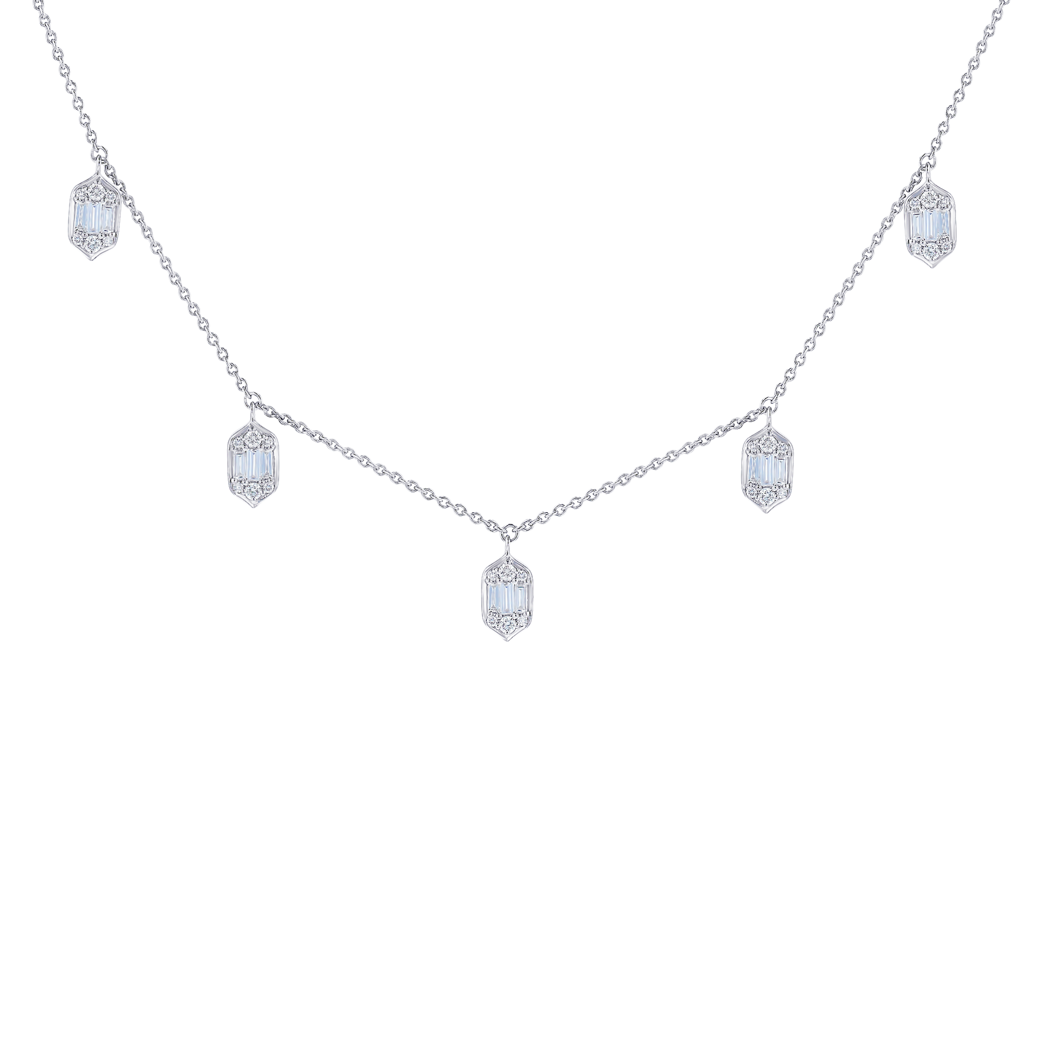 Palace Baguette Drop 0.5 Carat Diamond Necklace 18K White Gold 