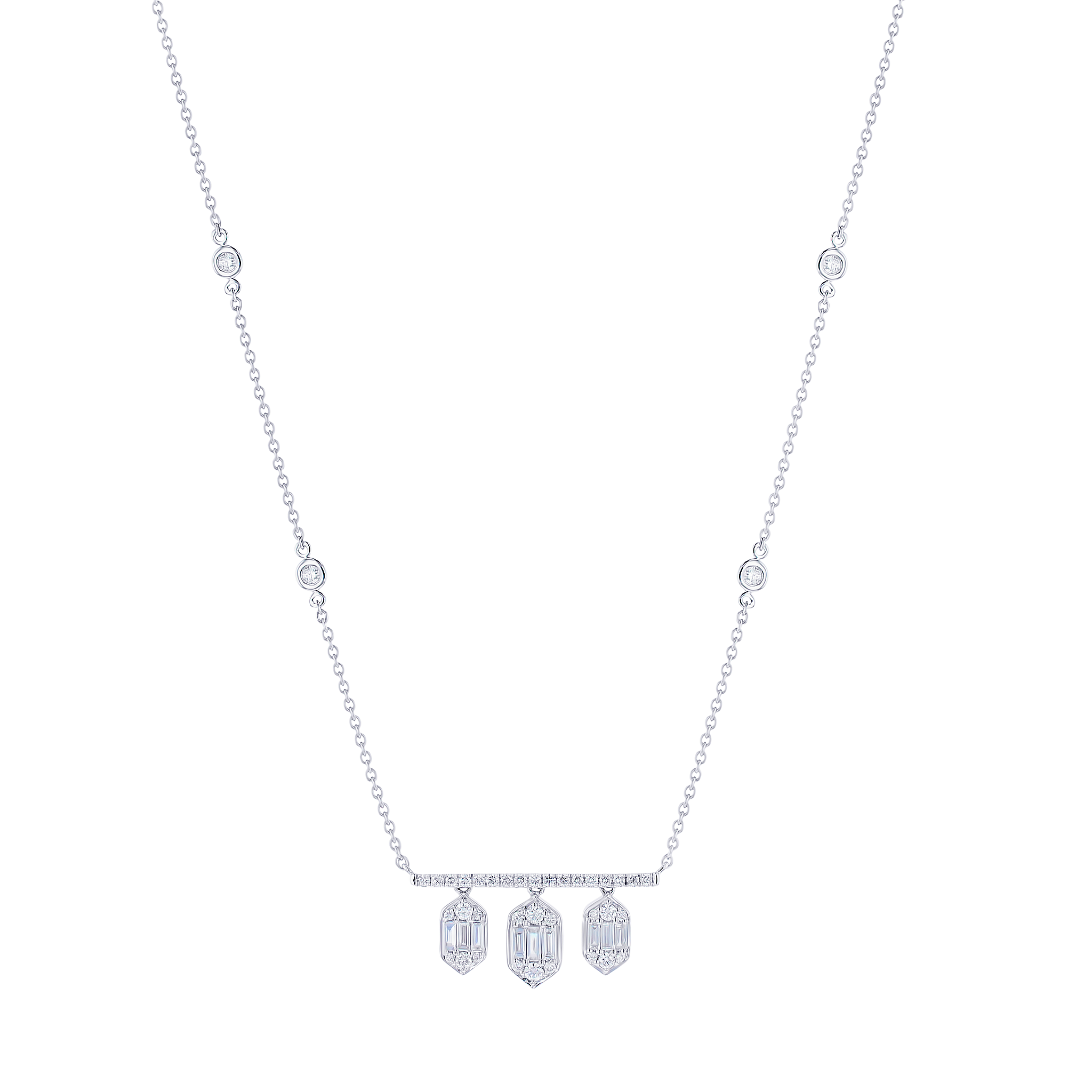 Palace Baguette Diamond Bar Necklace 18K White Gold 