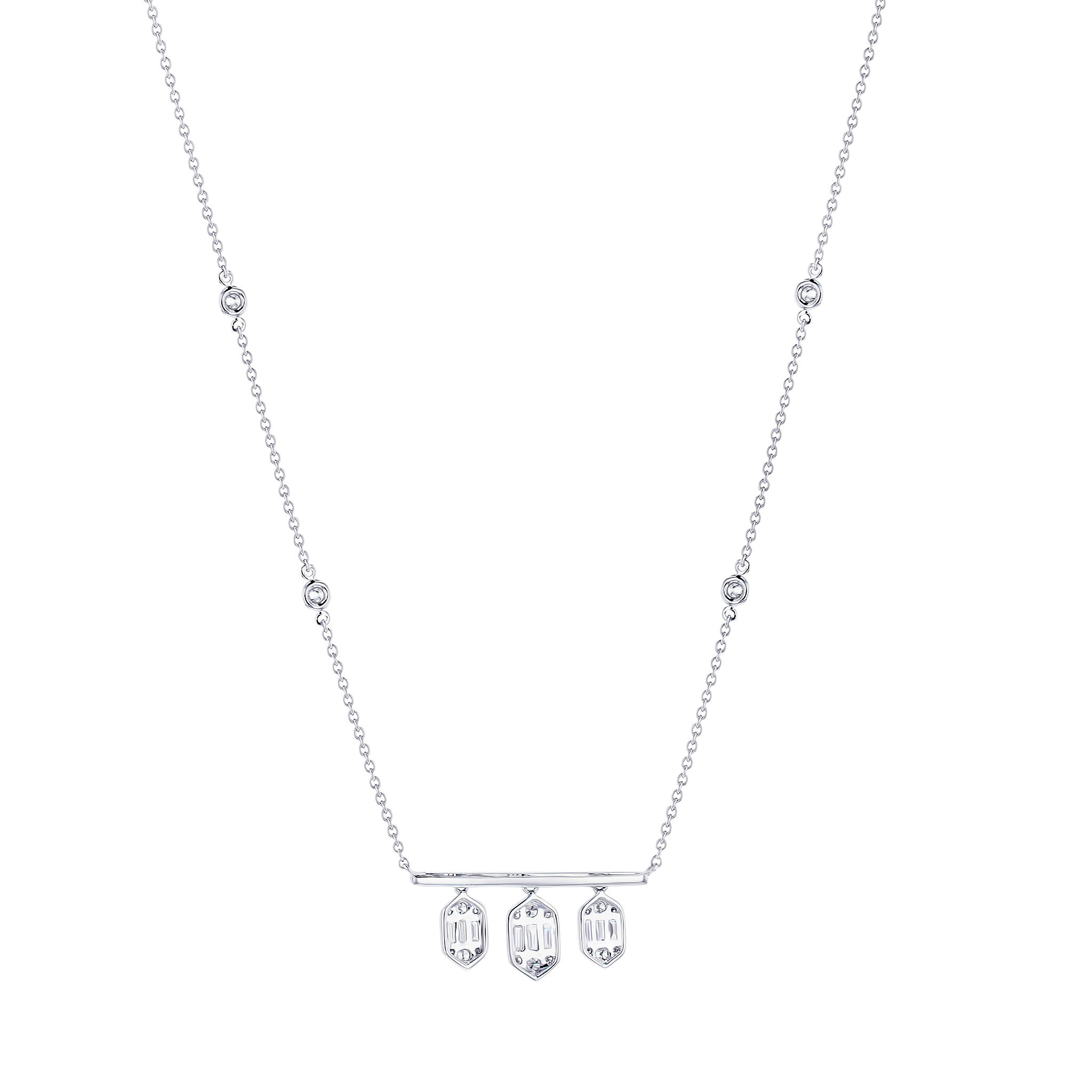 Palace Baguette Diamond Bar Necklace 18K White Gold 