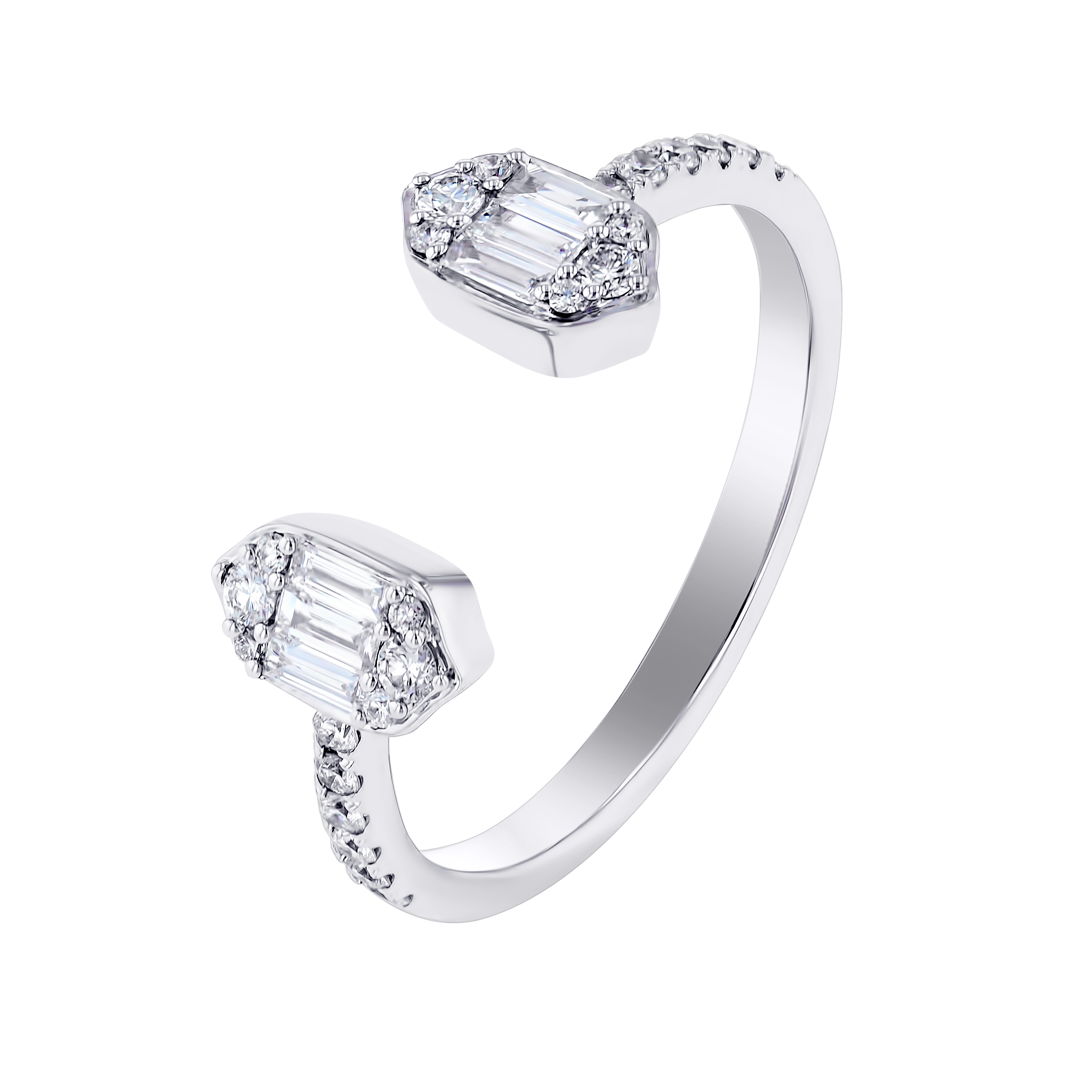 Palace Baguette Open Diamond Ring 18K White Gold 