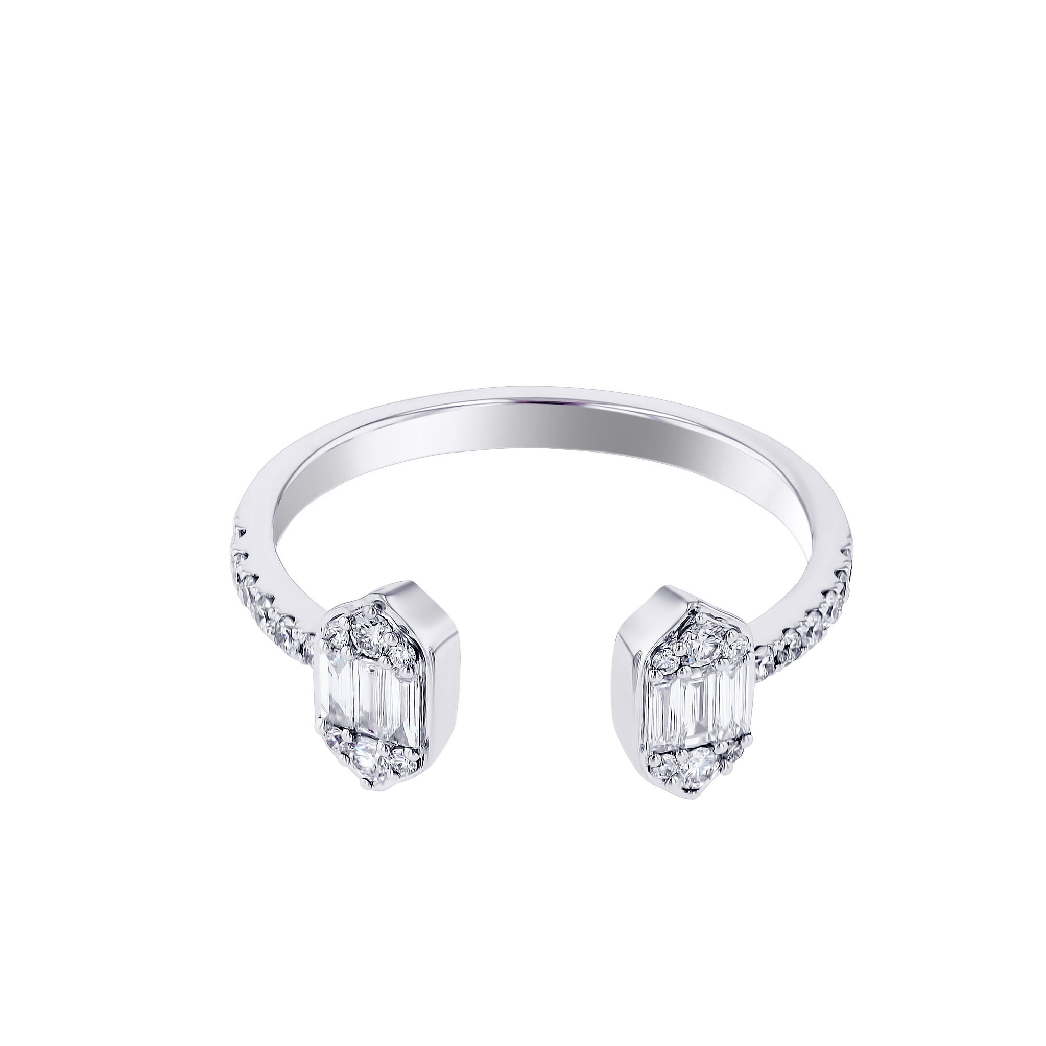 Palace Baguette Open Diamond Ring 18K White Gold 