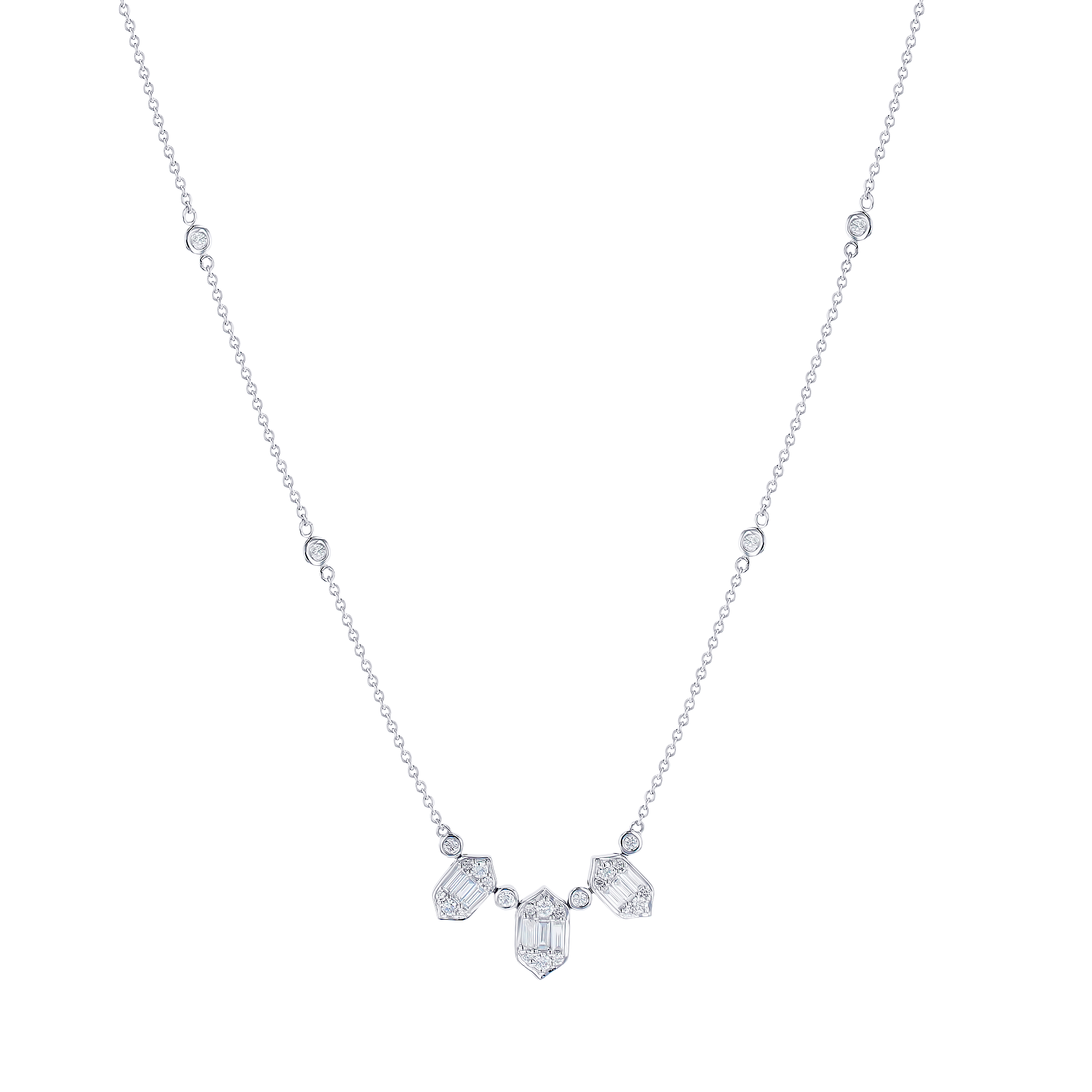 Palace Baguette 3 Diamond Necklace 18K White Gold 