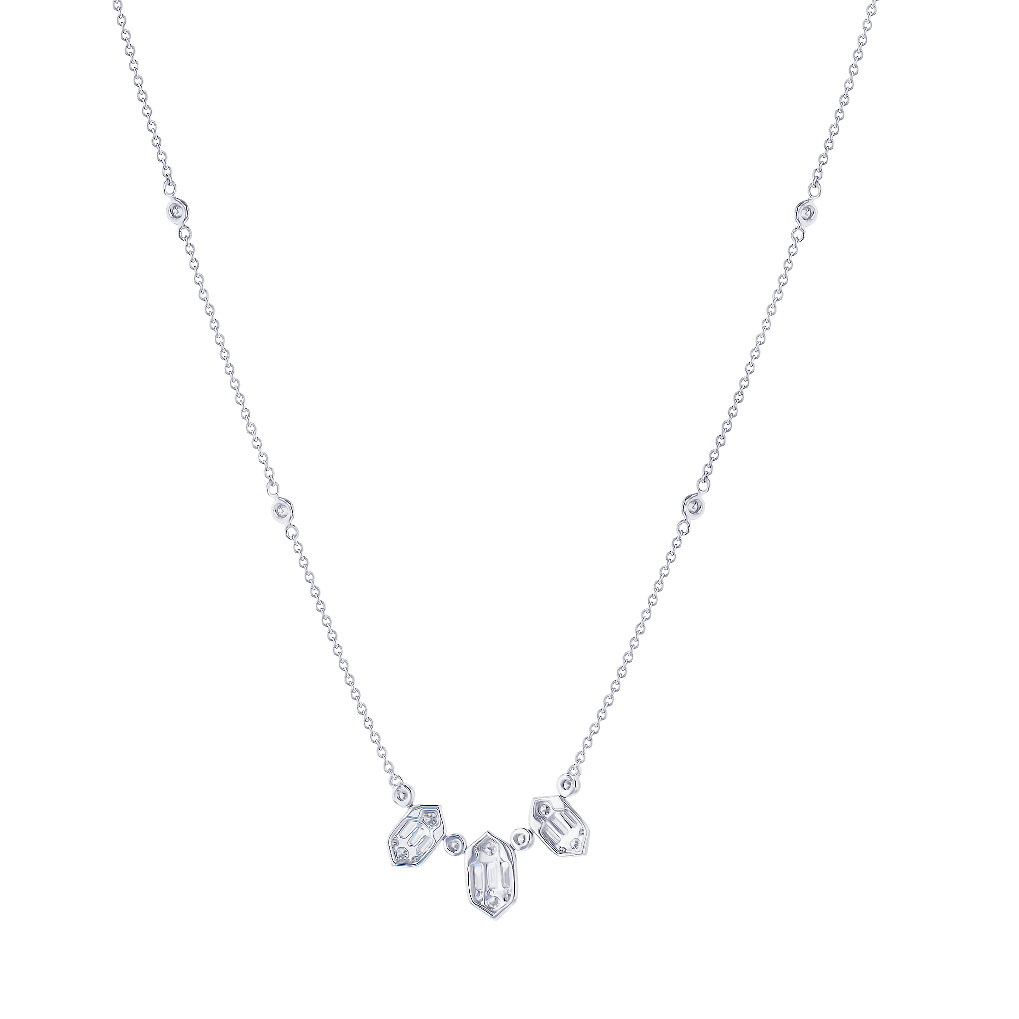 Palace Baguette 3 Diamond Necklace 18K White Gold 