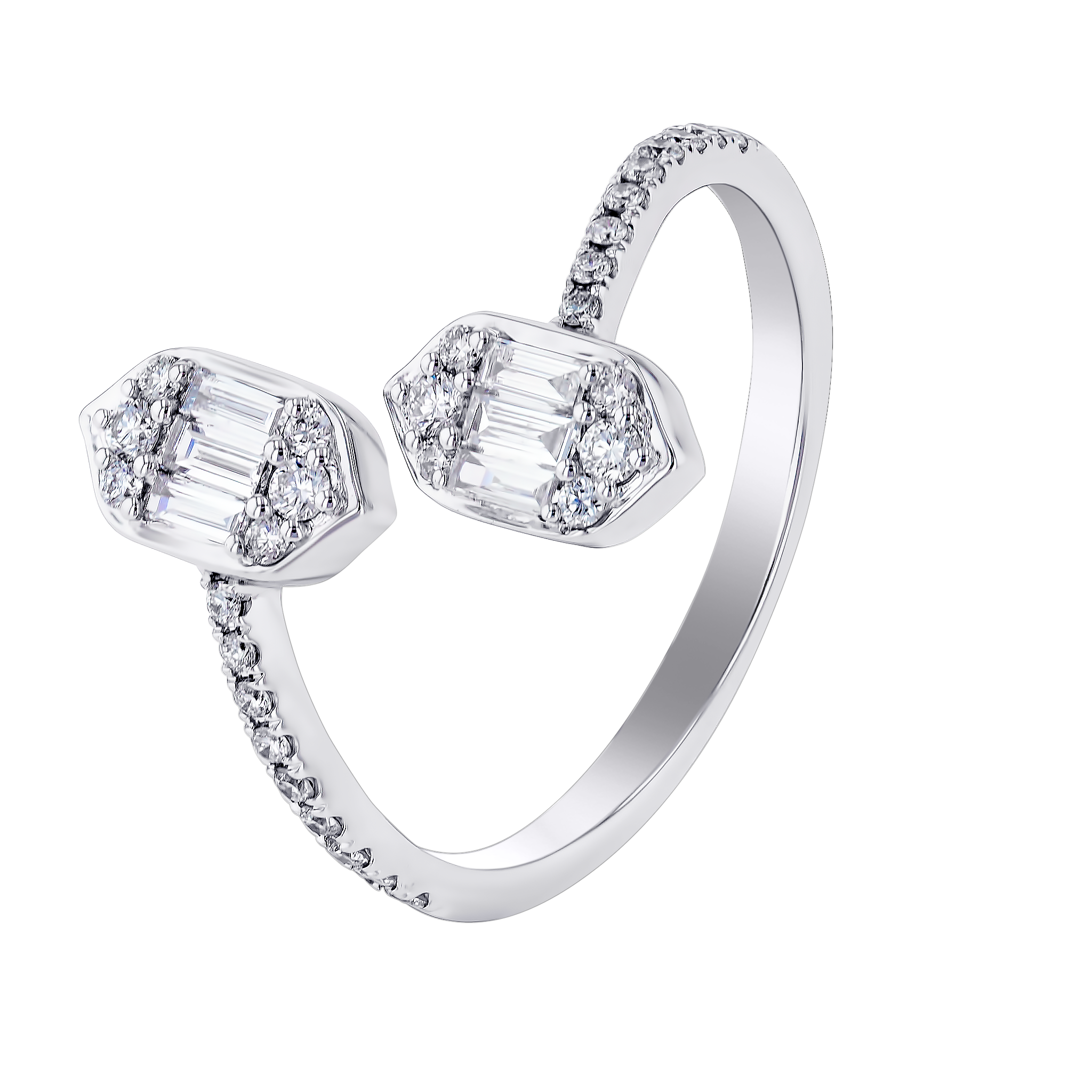 Palace Baguette Spiral Diamond Ring 18K White Gold 