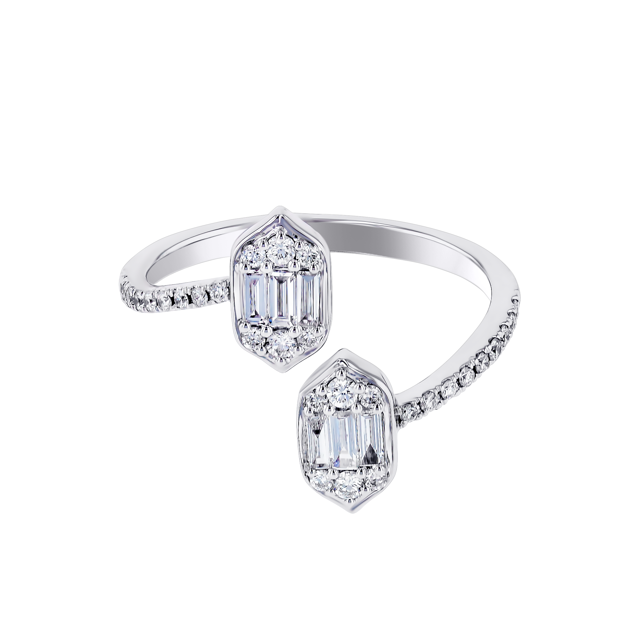 Palace Baguette Spiral Diamond Ring 18K White Gold 