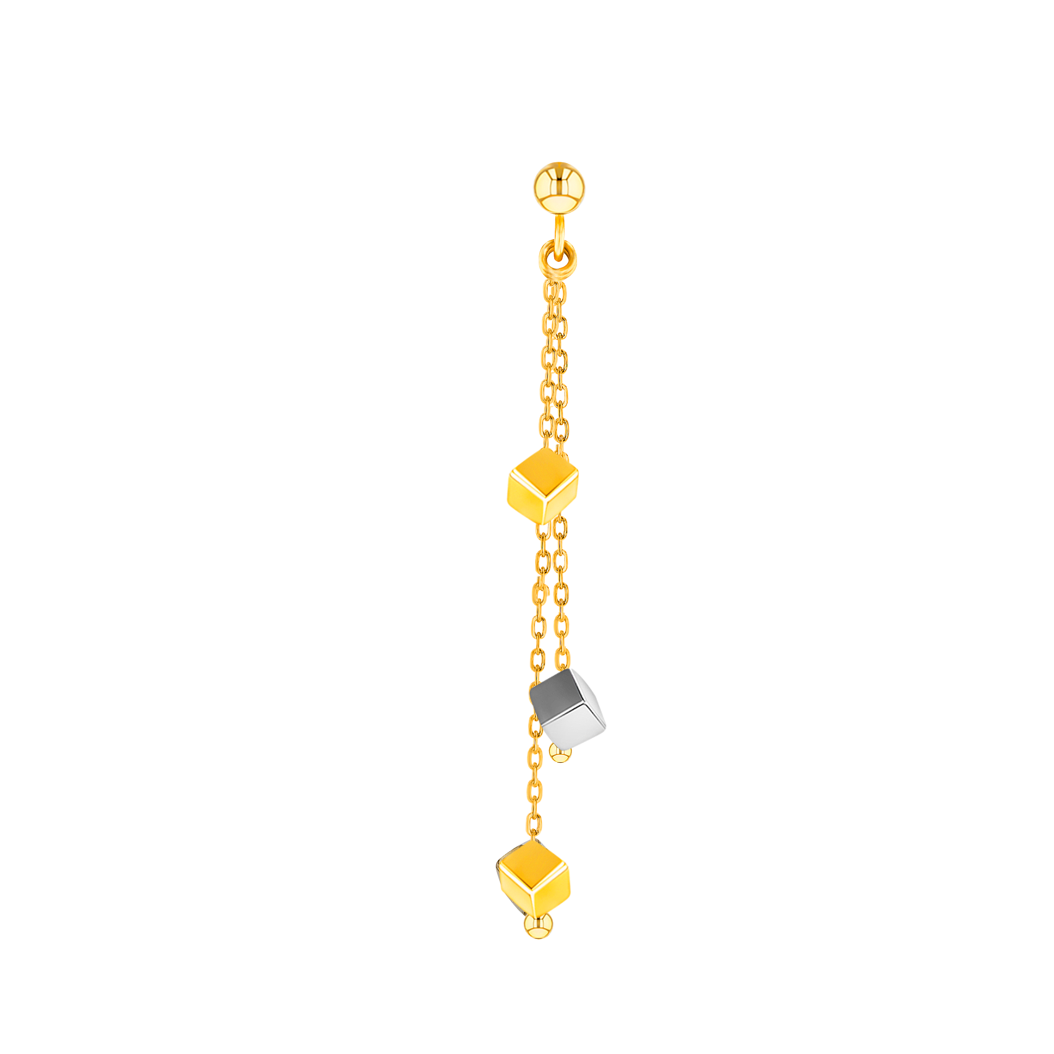 Cubes Triple Chain Drop Earrings 18K Yellow & White Gold 