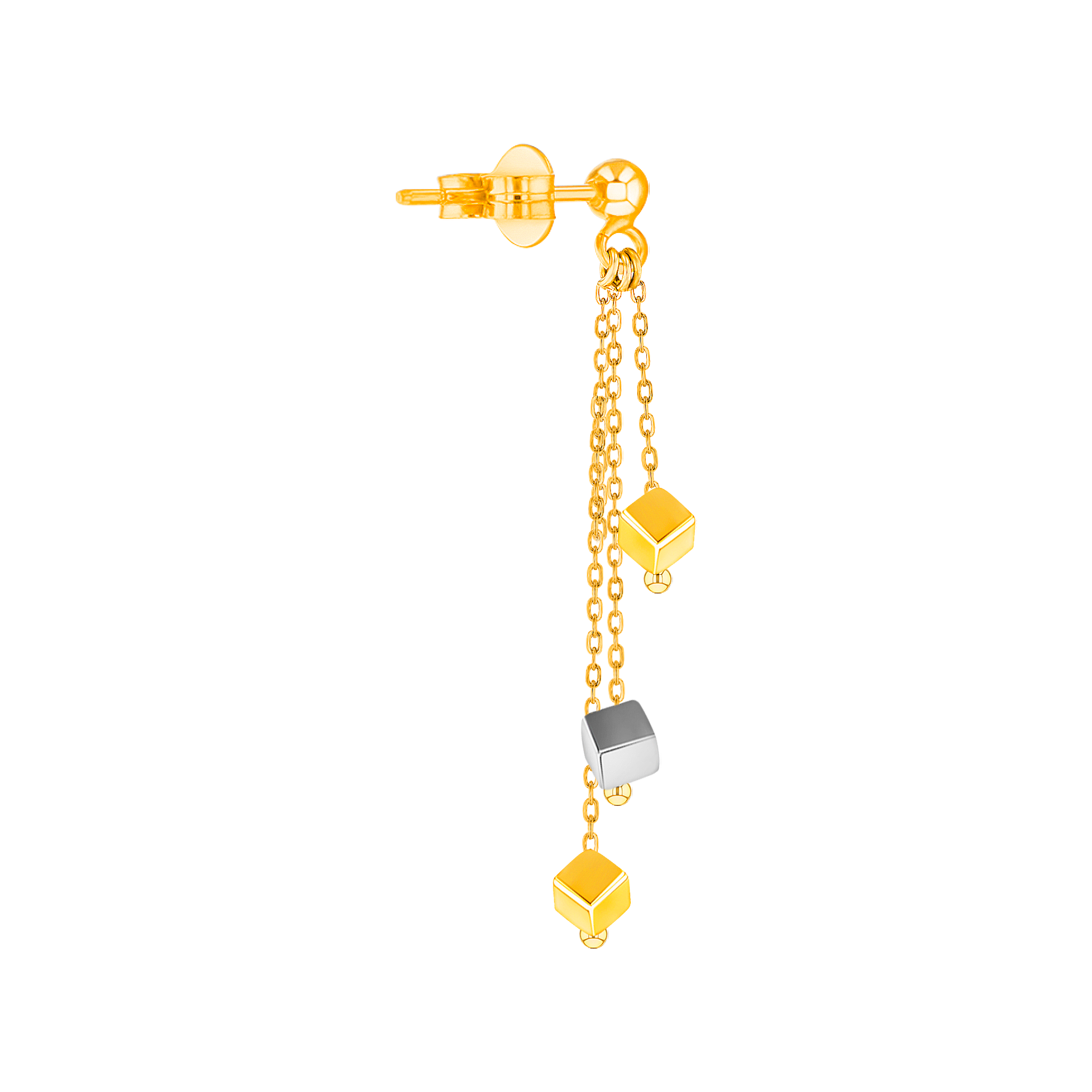 Cubes Triple Chain Drop Earrings 18K Yellow & White Gold 